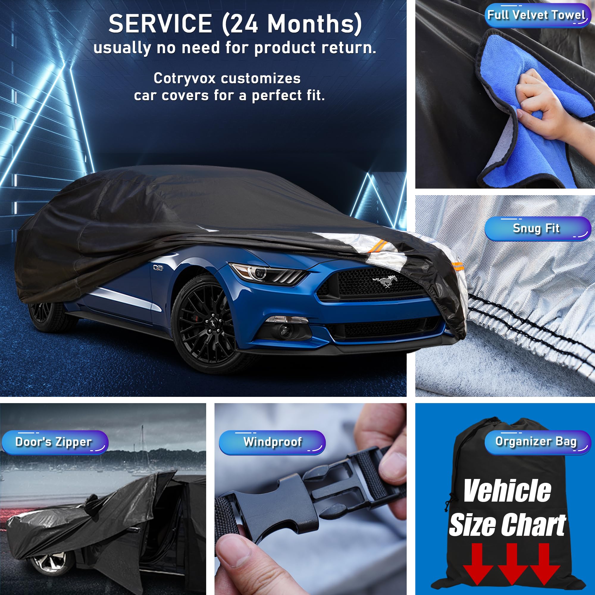 10-Layer Waterproof Sports Car Cover. See Vehicle Chart for Fit. Car Covers for Dodge Challenger, Porsche Taycan, Ford Thunderbi