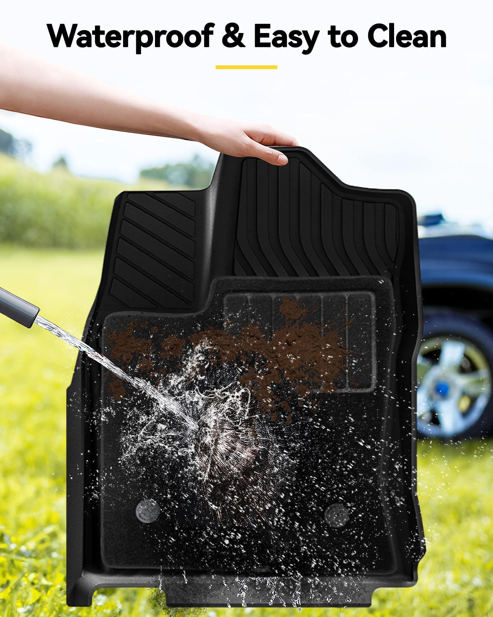 3W Floor Mats & Front Carpets Fit 2022-2025 Toyota Tundra (Only For Crewmax Cab), Custom Fit All-Weather Tpe Front & Rear Row Fl