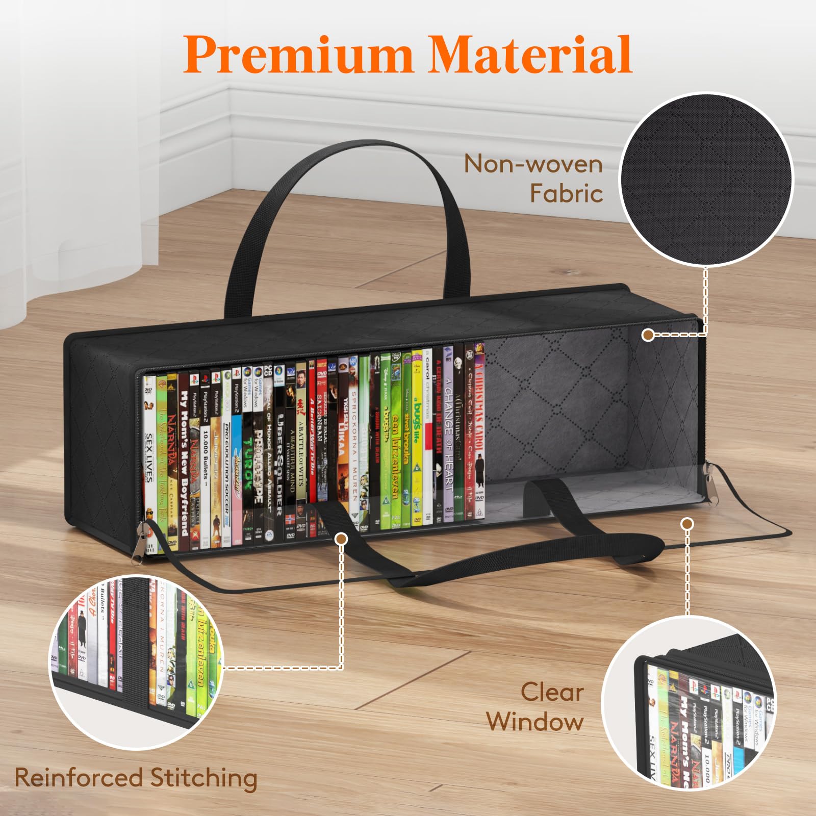Lifewit CD Storage Bags 6 Pcs, Clear PVC Organizer for 300 CDs, 21.3"x6.3"x5.9", Black, Model LH24185.01
