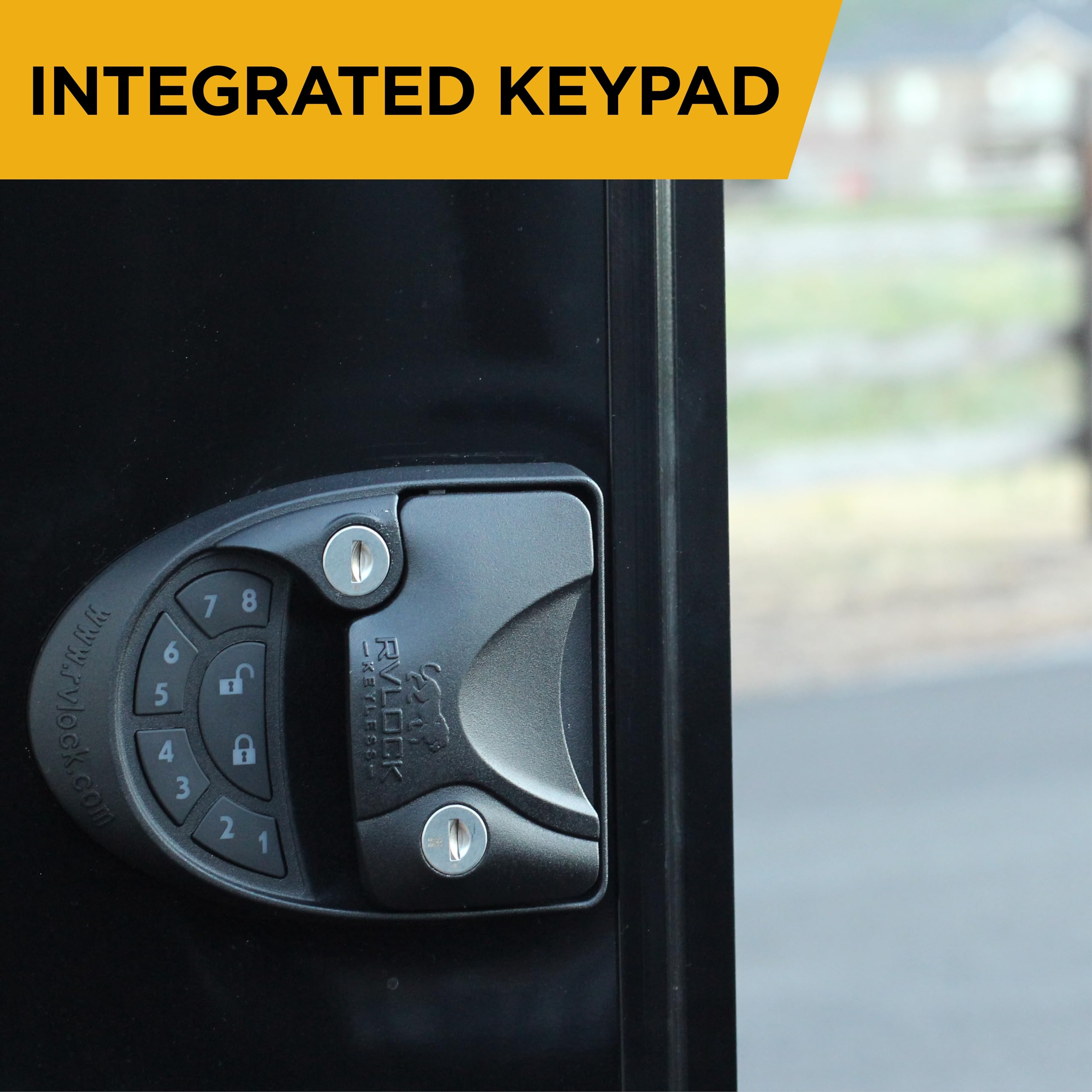 RVLock V4 Left Hand Keyless Handle - Integrated Keypad & Fob, Standard Size, Black, Alloy Steel