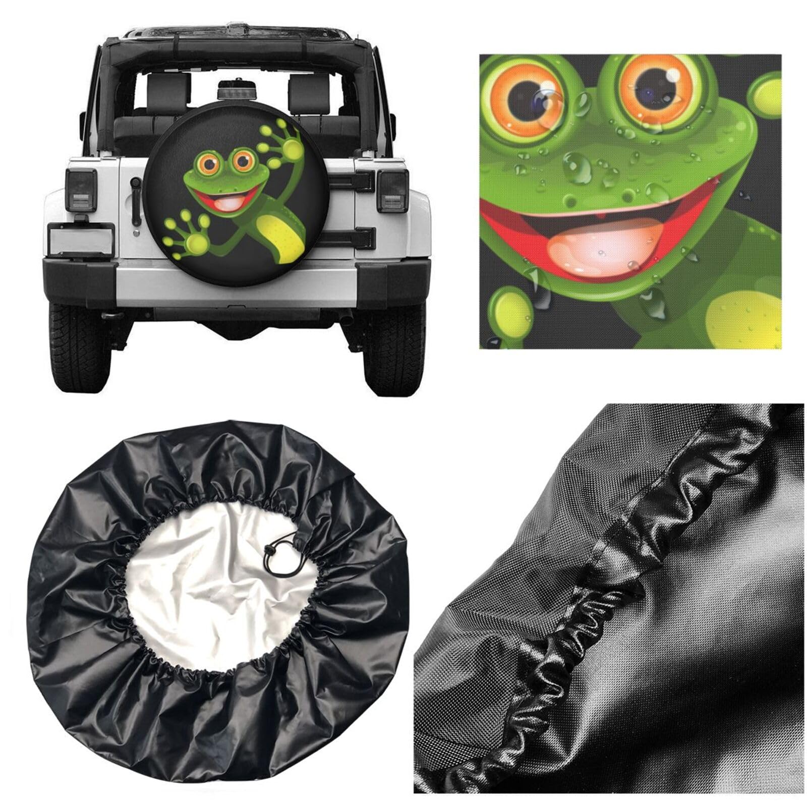 OCIOVAN Spare Tire Cover, 14" Weatherproof UV Protection, Merry Green Frog Cute Animal, Fits Trailer RV SUV Truck