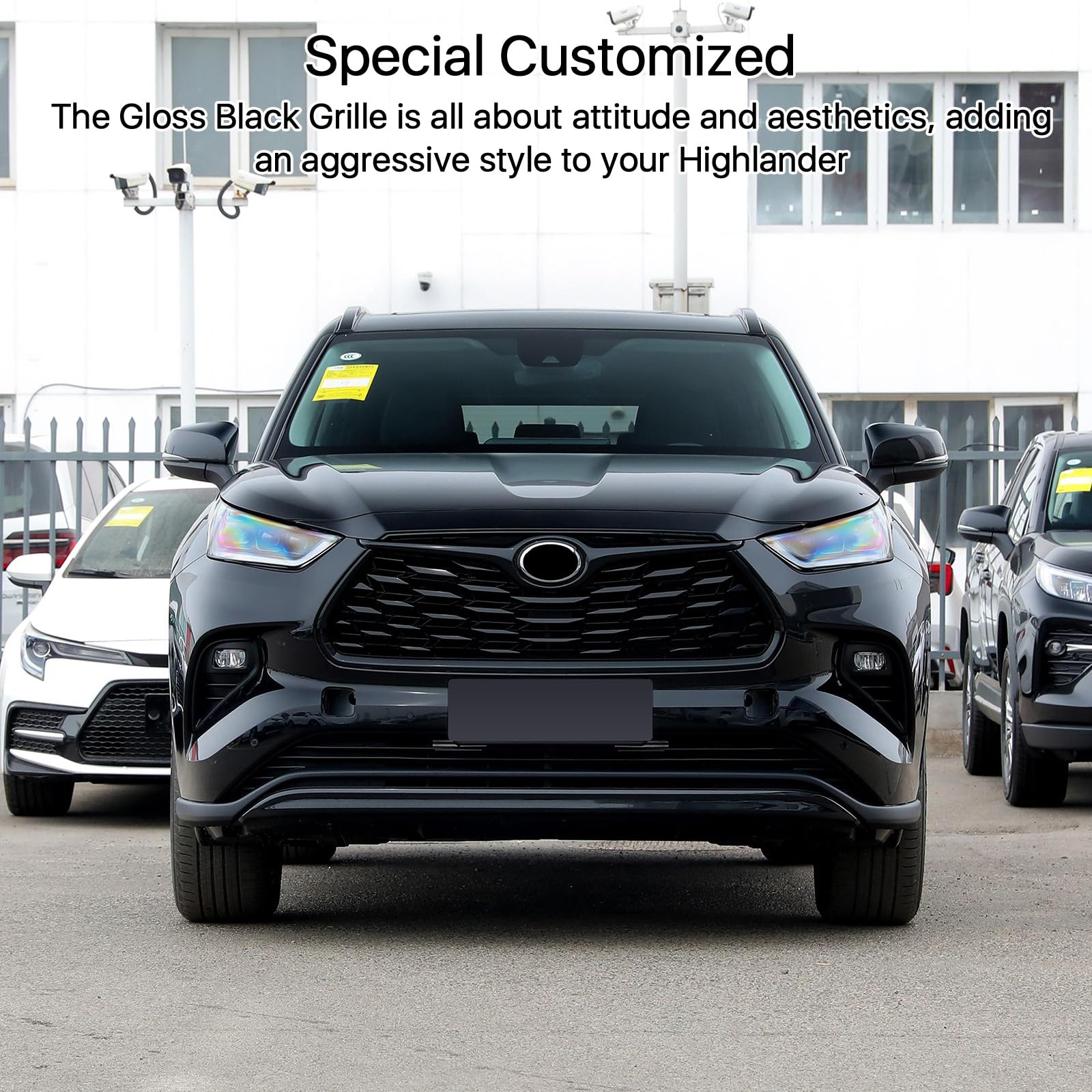 YAKANEY Grille Mesh Cover Trim for Toyota Highlander 2020-2025, Gloss Black, Sporty Luxury Frame, Model H-E