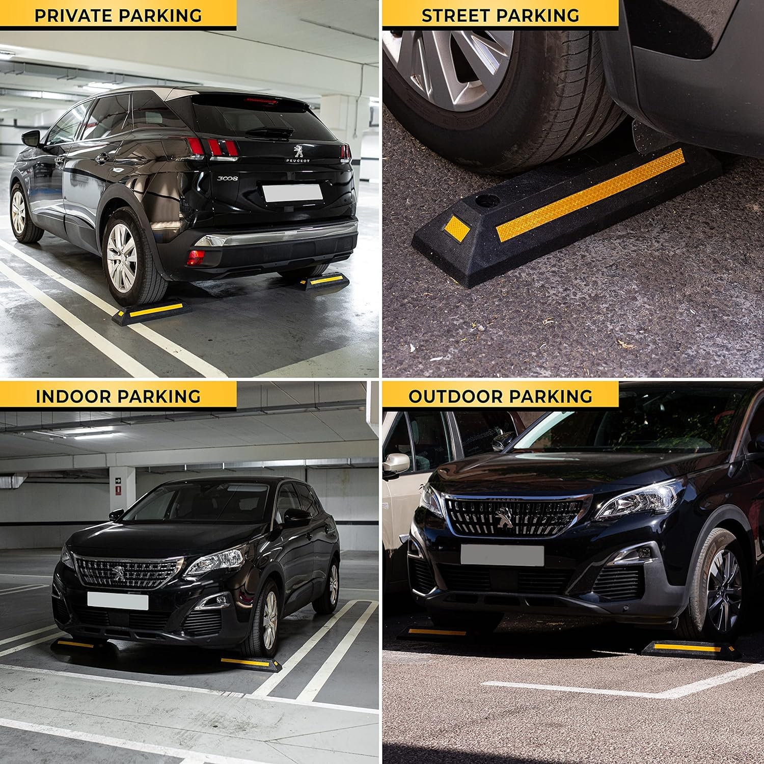 Zonetech Heavy Duty Rubber Parking Guide - 12 Pcs Premium Quality Durable Car Garage Wheel Stopper Professional Grade Parking With Reflective Yellow Tape Curb