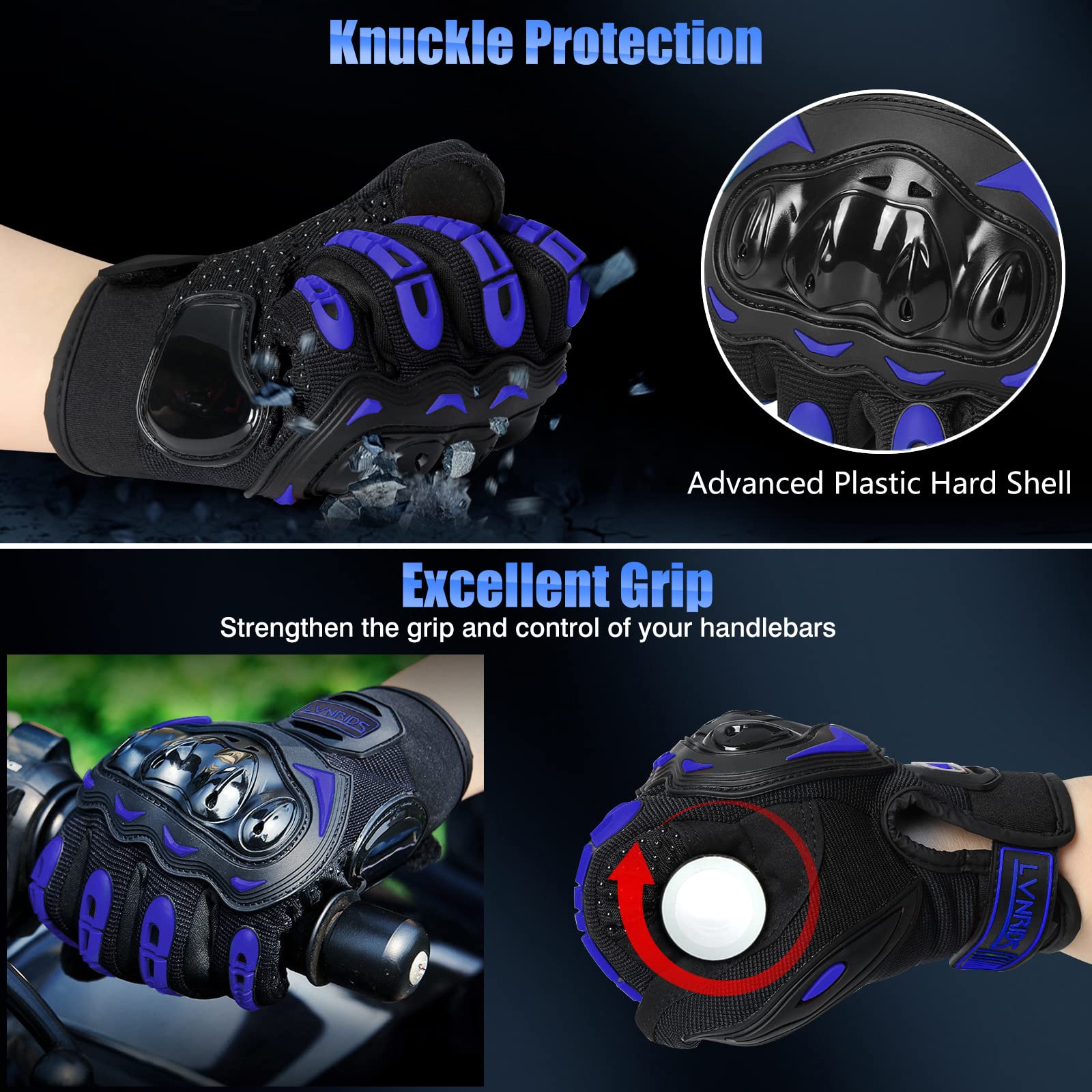 Lvnrids Motorcycle Gloves For Men Full Finger Touchscreen Racing Motorbike Gloves For Bmx Atv Mtb Riding Racing Cycling Blue M
