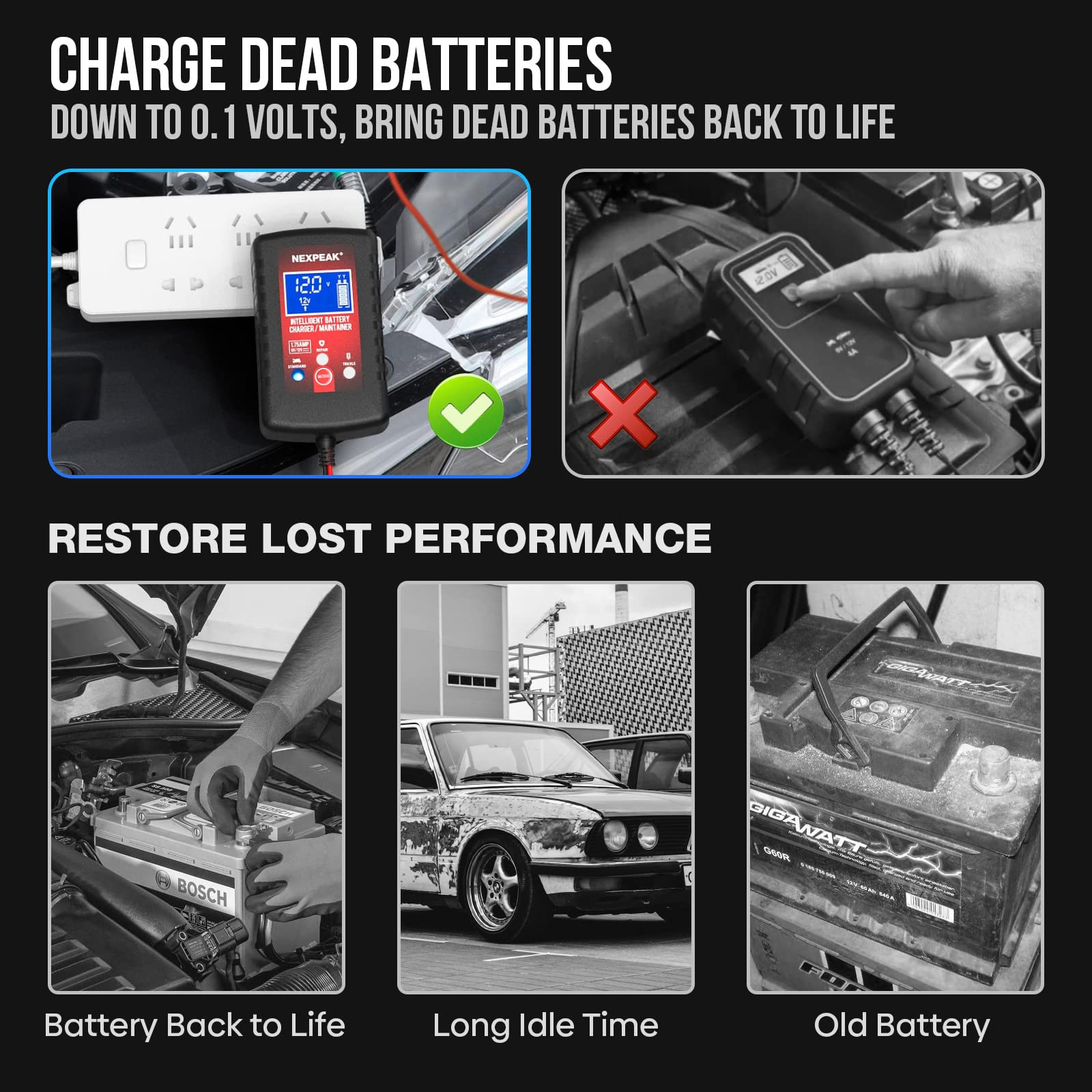 [3-Pack]1.75-Amp Car Battery Charger, 6V and 12V Smart Fully Automatic Battery Charger Maintainer, Trickle Charger, Battery Desu