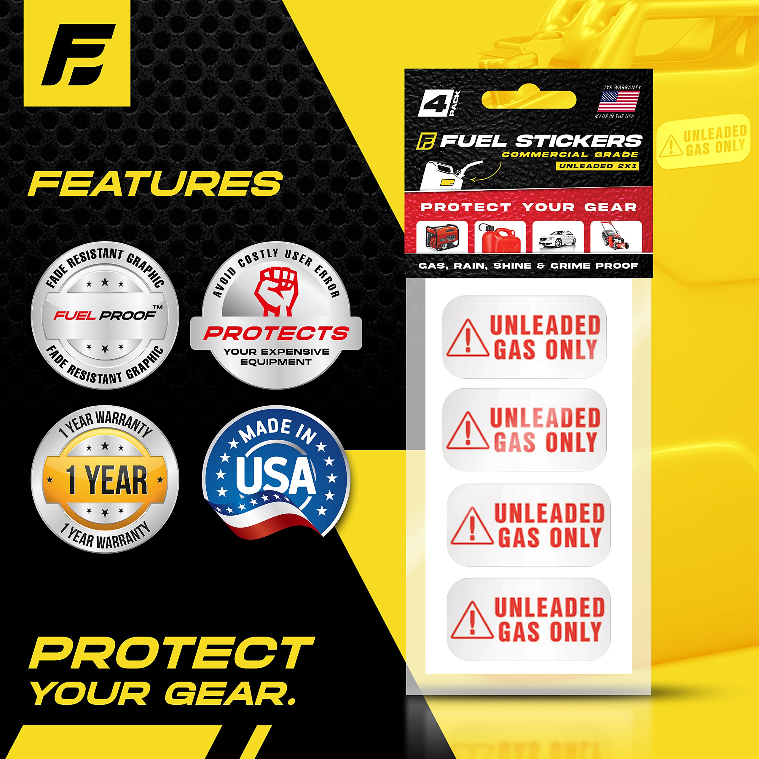 Unleaded Gas Only Sticker, Labels For Fuel Cans, Mowers, Boats, Outdoor Power Equipment - Weather Proof, Extreme Stick, Commercial Grade Labels By Fuel Stickers - Usa Made (2X1 Inch), 40 Labels