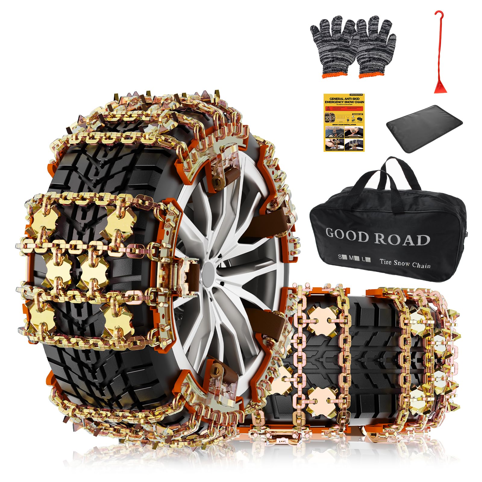 KYX Upgrade Alloy Steel Tire Chains for Car/SUV/Pickup Truks, Adjustable Universal Emergency Snow Chains for Pickup Trucks and O