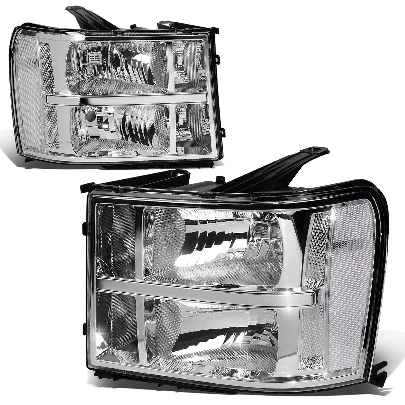 Dna Motoring Pair Oe Style Headlights Compatible With 07-13 Gmc Sierra 1500/07-14 Sierra 2500 Hd 3500 Hd, Chrome/Clear, Hl-Oh-Si