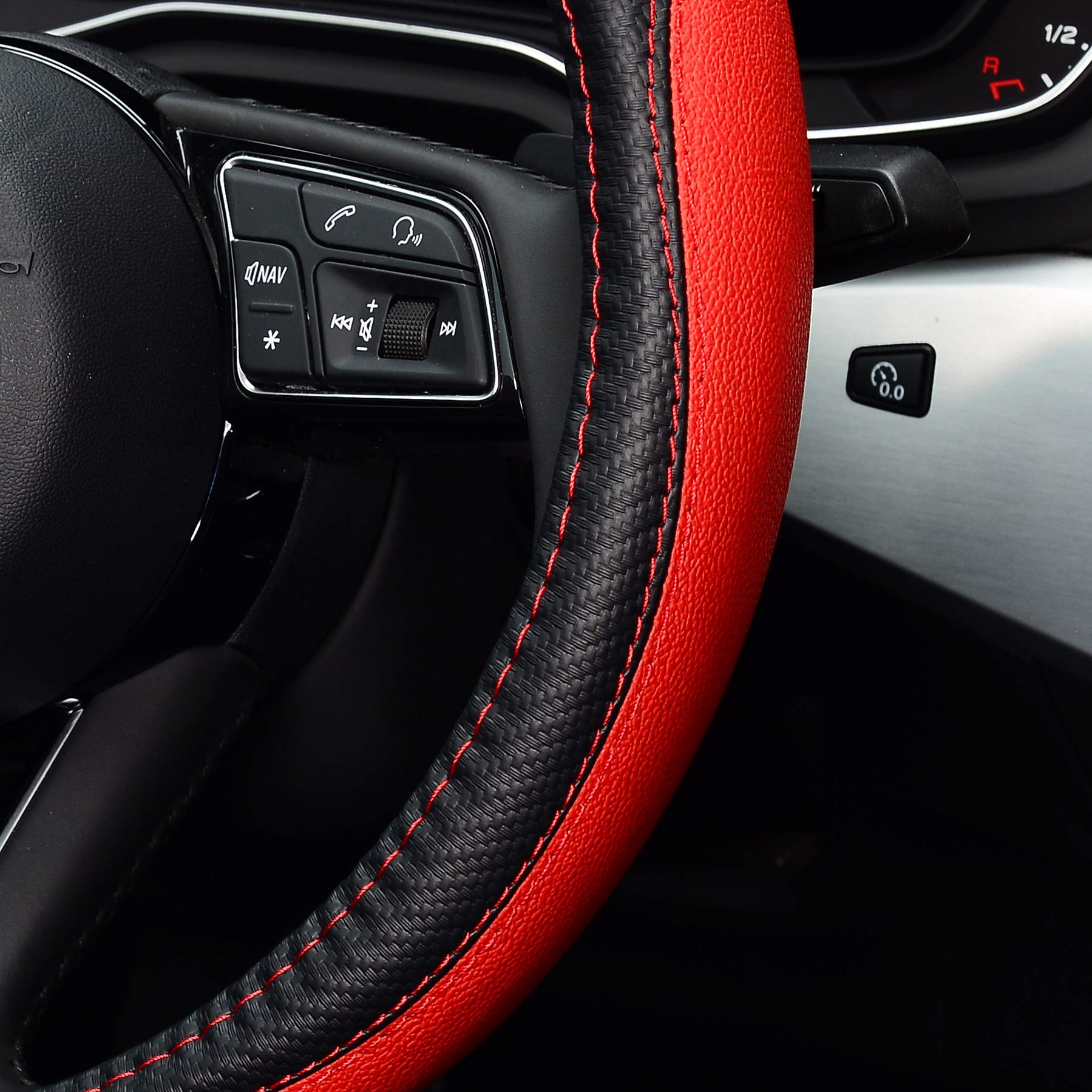 Labbyway Microfiber Leather Auto Car Steering Wheel Cover, Universal 15 Inch Anti-Slip Wheel Protector, Red