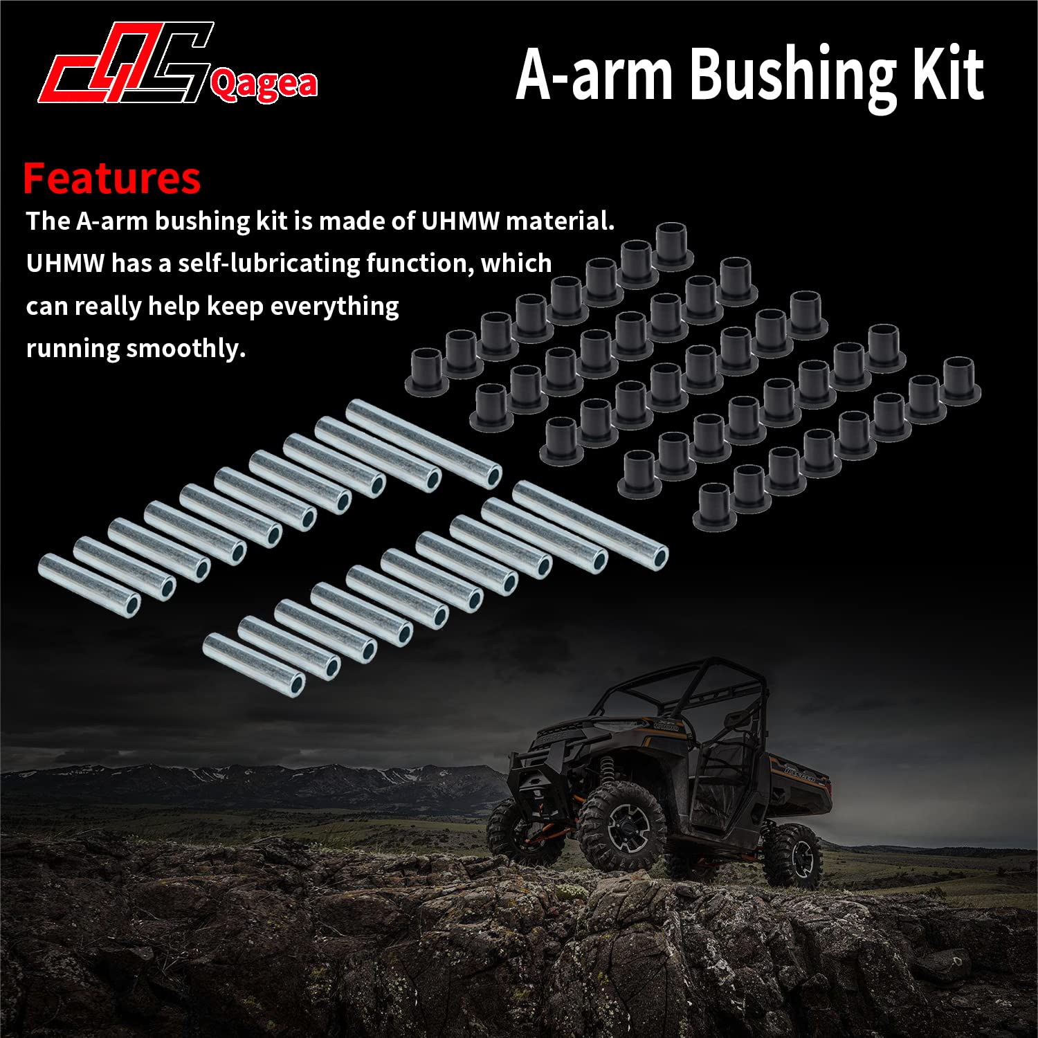 Heavy Duty A-Arm UHMW Control Arms Bushing Kit Replacement for 2019-2020 Polaris Ranger XP 1000 Crew Cab, Replace AAB-P-RAN1K-00