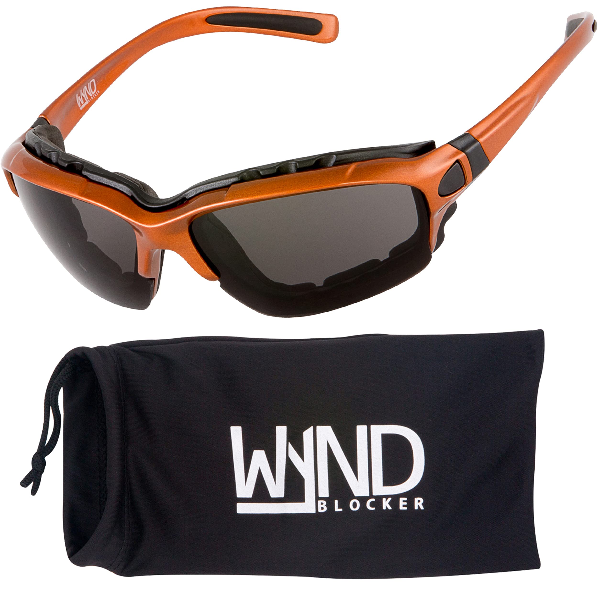 WYND Blocker Motorcycle Riding Glasses Extreme Sports Wrap Sunglasses, Orange, Smoke