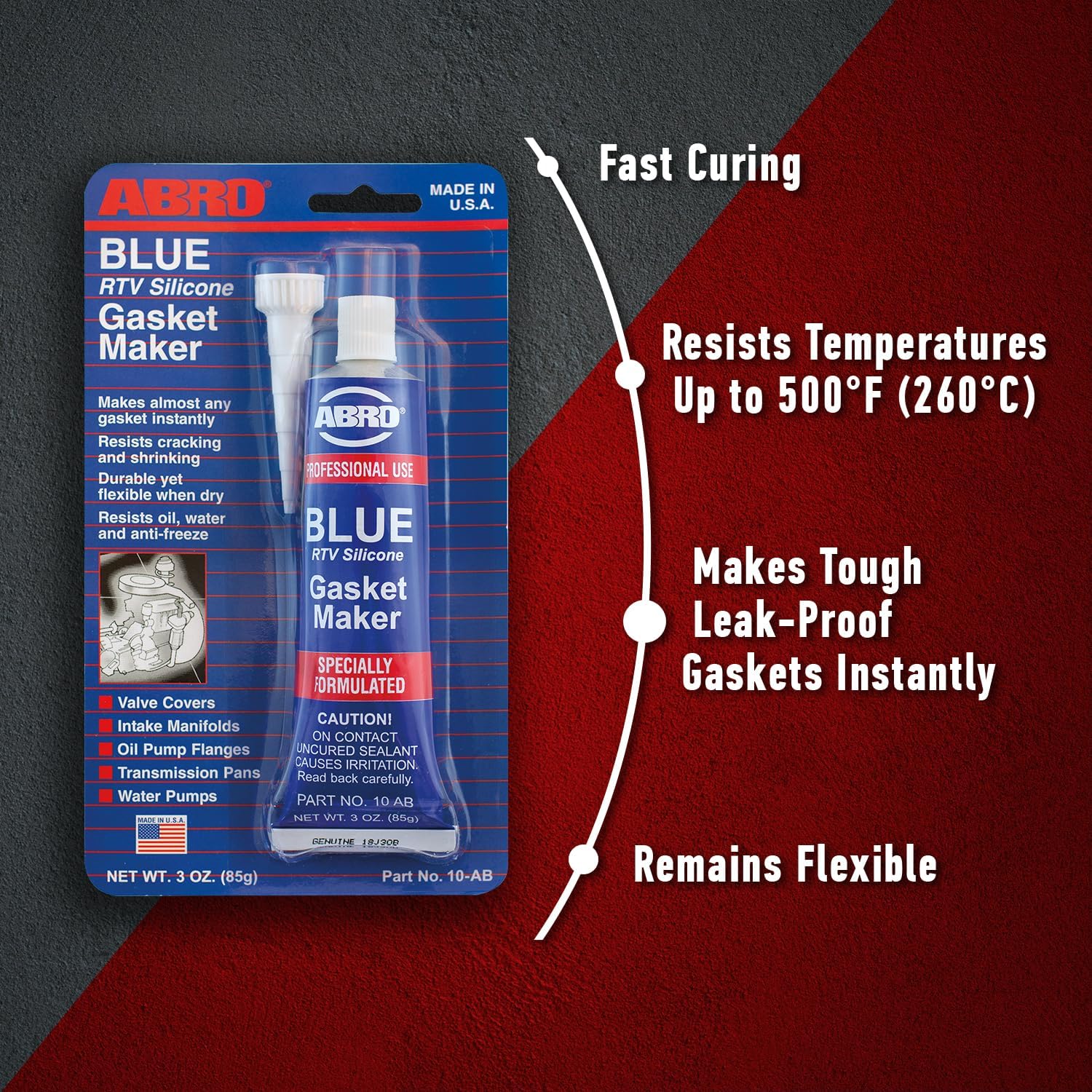 ABRO RTV Silicone Sealant & Gasket Maker, High Temp, 3 oz Tube, Blue, 2 Pack, Up to 500°F, Model 10-AB