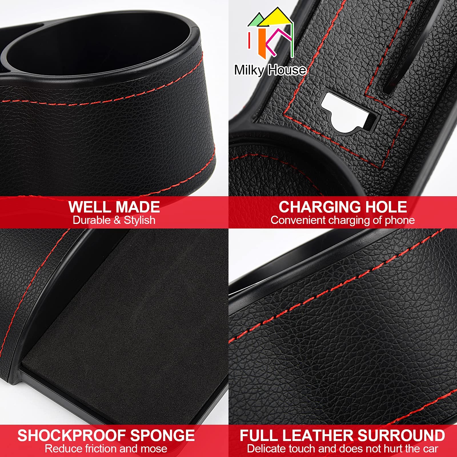 2 Set Car Seat Gap Organizer, Car Gap Filler Storage Boxes, PU Leather Front Seat Console Side Pocket Bags with Cup Holder 4 Hoo