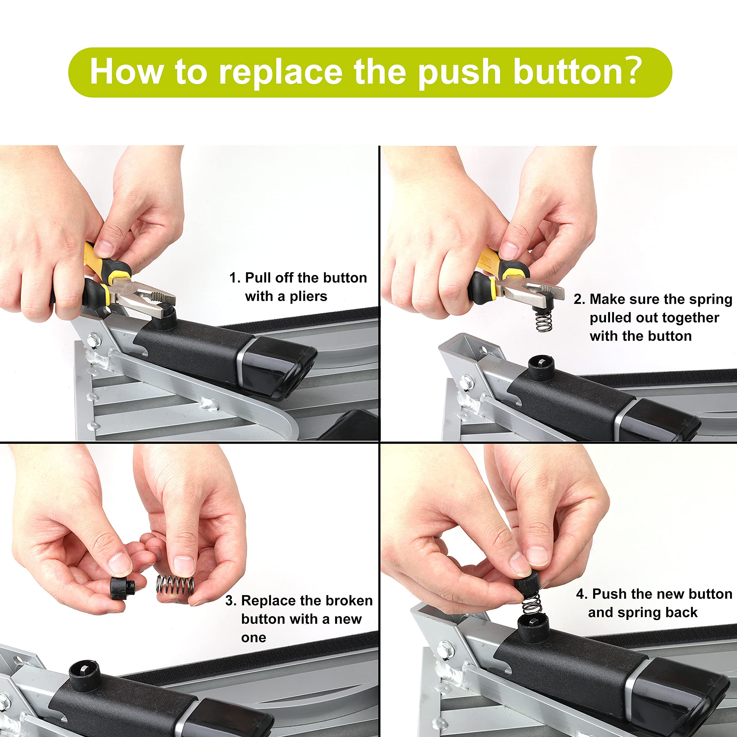 Pr1me Replacement Rubber Feet and Push Button for Adjustable Height Aluminum Platform Step, 4 Pack