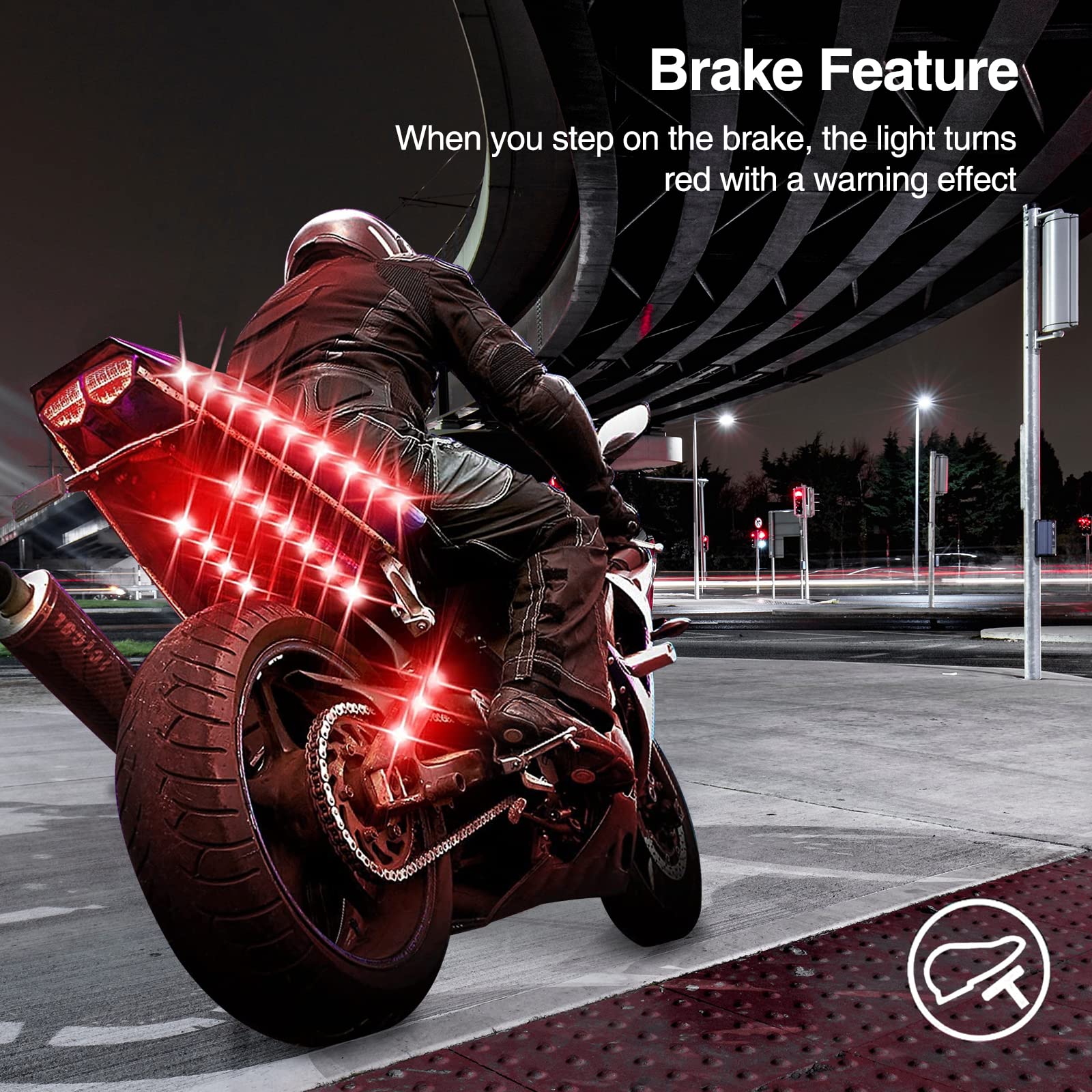 16pcs Motorcycle LED Light Kit, QIRUIMY Motorcycle Lights Underglow Kit with APP/IR/RF Wireless Remote Control, Bluetooth Neon L