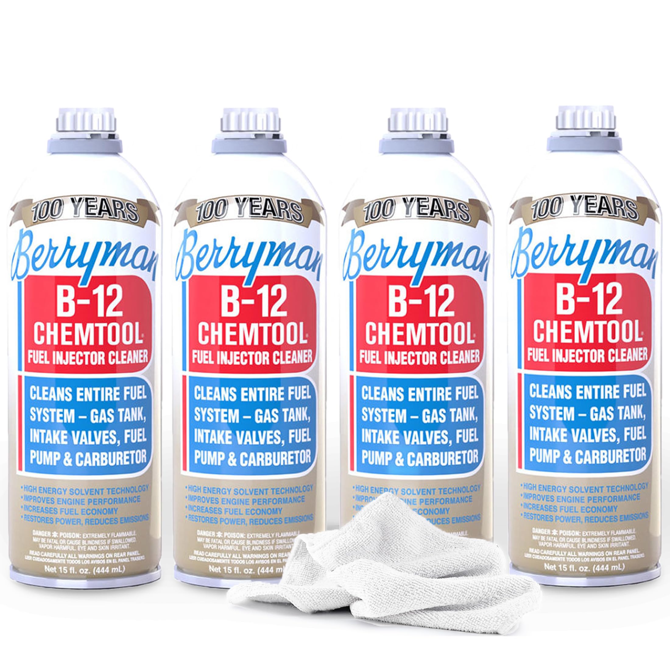 Berryman B-12 Chemtool 0116 (4 Pack) - Fuel Injector Cleaner, 15oz with SMA Towel | Carburetor & Fuel System Cleaner Additive fo