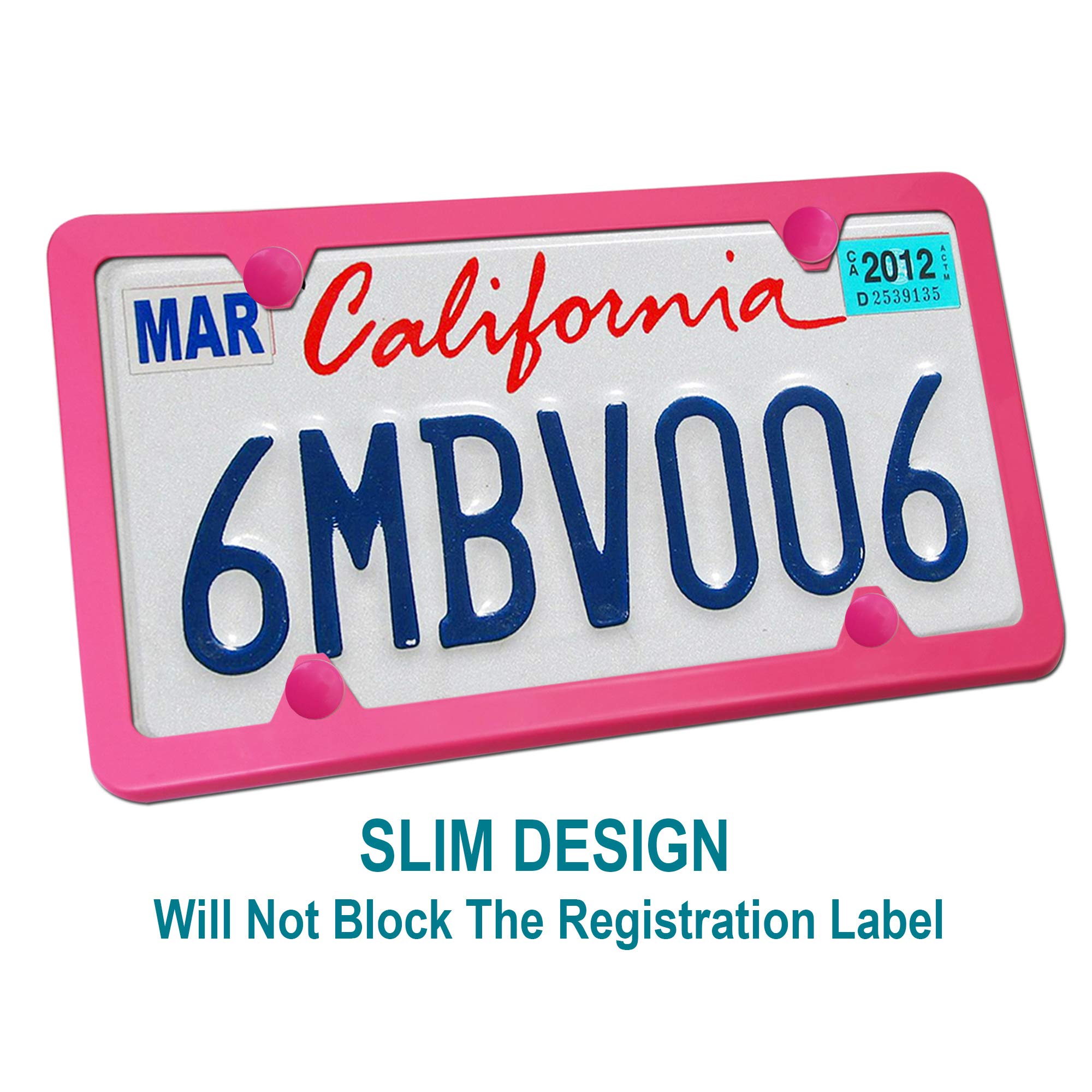 Bggtmo Pink License Plate Frames- Metal Aluminum Car Tag Cover, 2 Pack Slim Front & Rear Holders For Us Vehicles, Rust/Rattle Pr