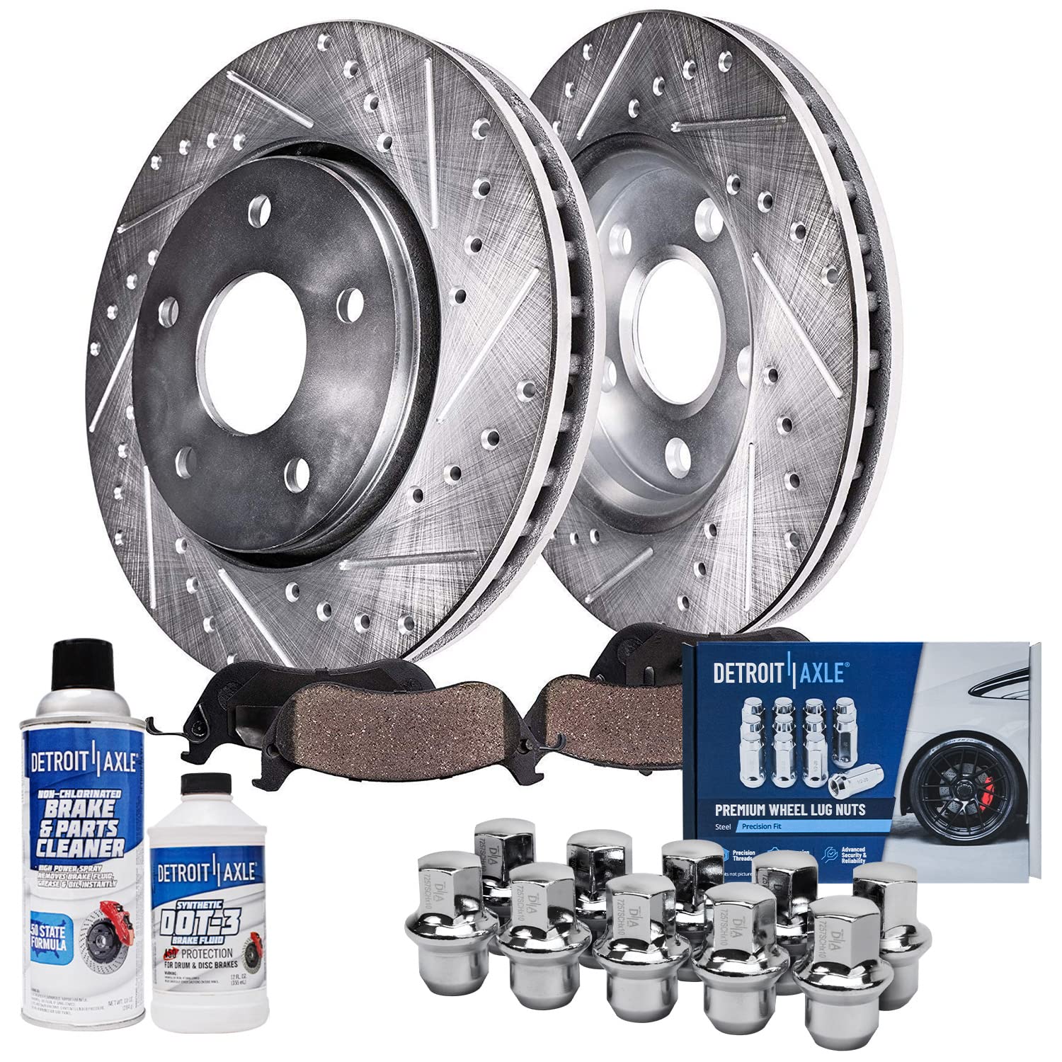 Detroit Axle - Front Brake Kit for VW Routan Chrysler Town & Country Dodge Grand Caravan Ram C/V, Drilled Disc Brake Rotors Cera