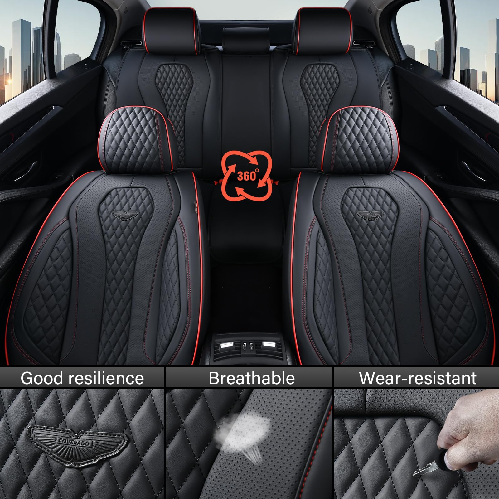 Coverado Car Seat Covers Full Set, Black Seat Covers, Waterproof Car Seat Cover, Car Seat Cushion, Car Seat Covers Front Seats B