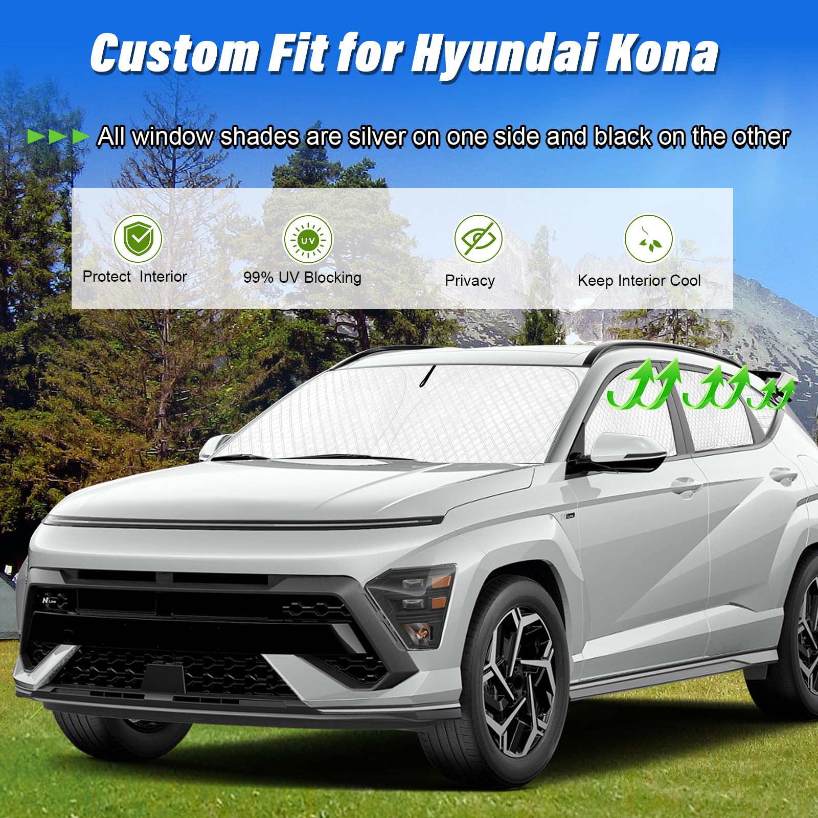 Kmf Windshield Sun Shade Replacement For Hyundai Kona Accessories 2024, Side Window Sun Shade Cover Sun Visor Shield Cover,Rear