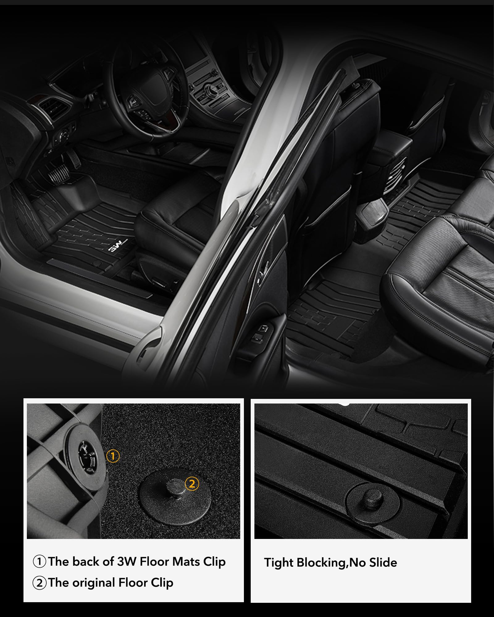 3W Floor Mats Fit Ford Fusion/Lincoln Mkz 2017-2020 All Weather Tpe Custom Fit Floor Liner, 1St And 2Nd Row Full Set Car Liners