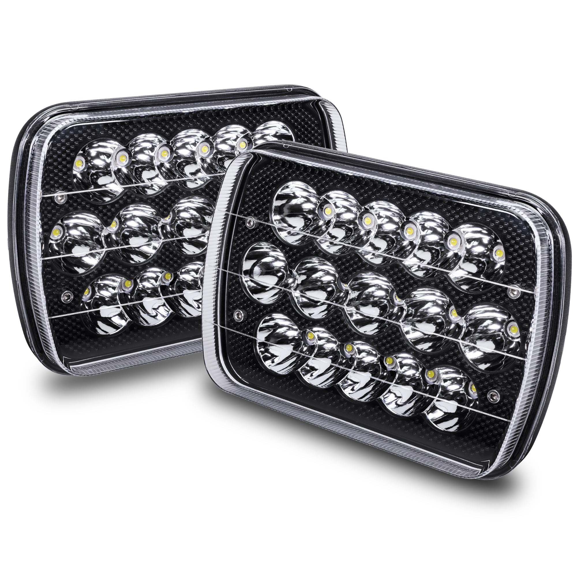 TRUE MODS 7x6 5x7 LED Headlights H6054 H5054 Black [Low/High Sealed Beam] For JEEP Wrangler YJ Cherokee XJ Pickup Truck Van Chev