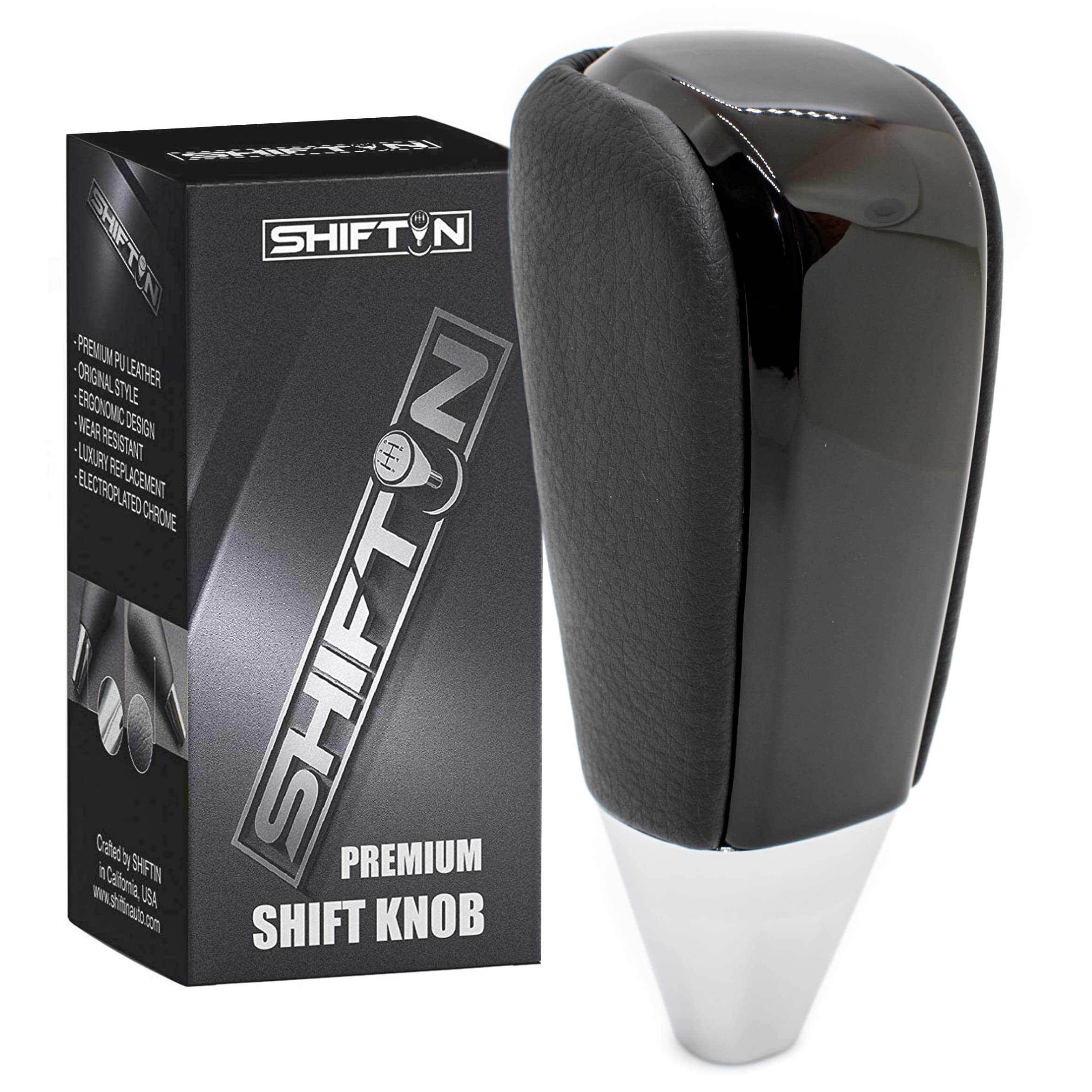 SHIFTIN Black Leather Piano Gear Shift Knob for Toyota Land Cruiser 4Runner Sequoia Tundra and Lexus LX (Black Leather/Piano Bla