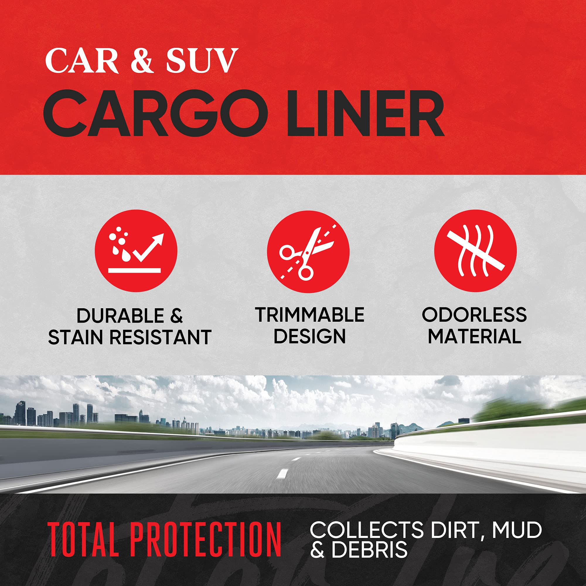 Motor Trend Flextough Suv Cargo Liner & Car Trunk Mat - Universal Trim-To-Fit All Weather Cargo Mats For Back Of Suv - Suv Trunk