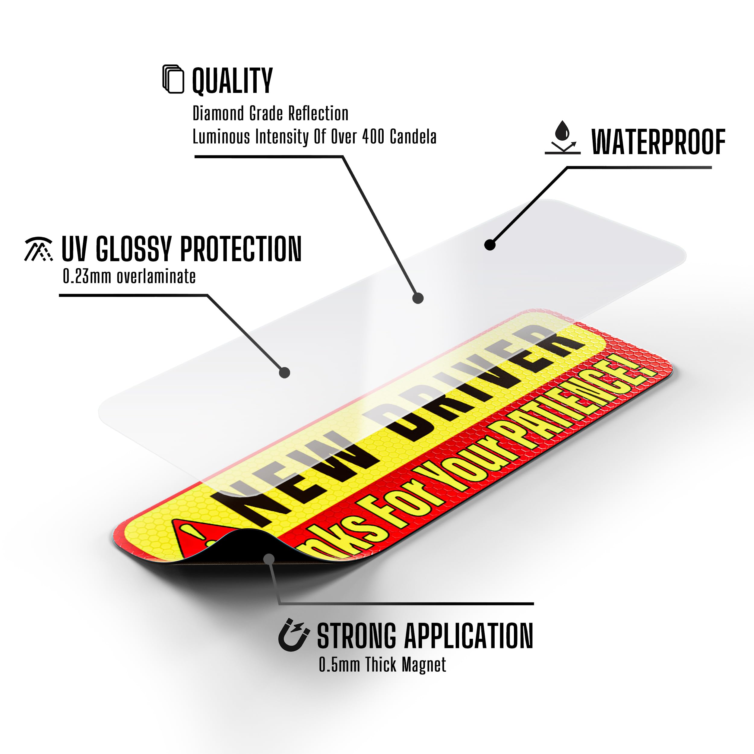 New Driver Magnet For Car - Extra Strong Hold - 9.72'' By 3.24'' - 3 Pack - Essential Magnetic Student Driver Sticker Signs - Re