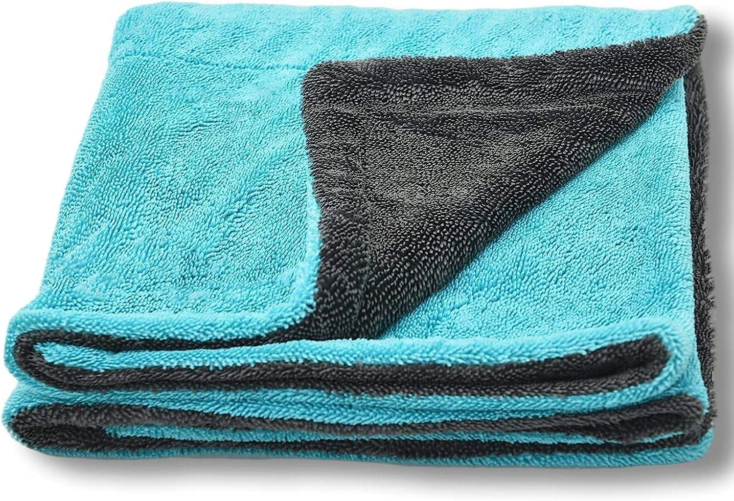 NAVAj Microfiber Cloth for Car 1200 GSM 40x60 cms 1 Pc Aqua/Blue/Grey | Twisted Loop Super Absorbent Towel  Edgeless Design wit