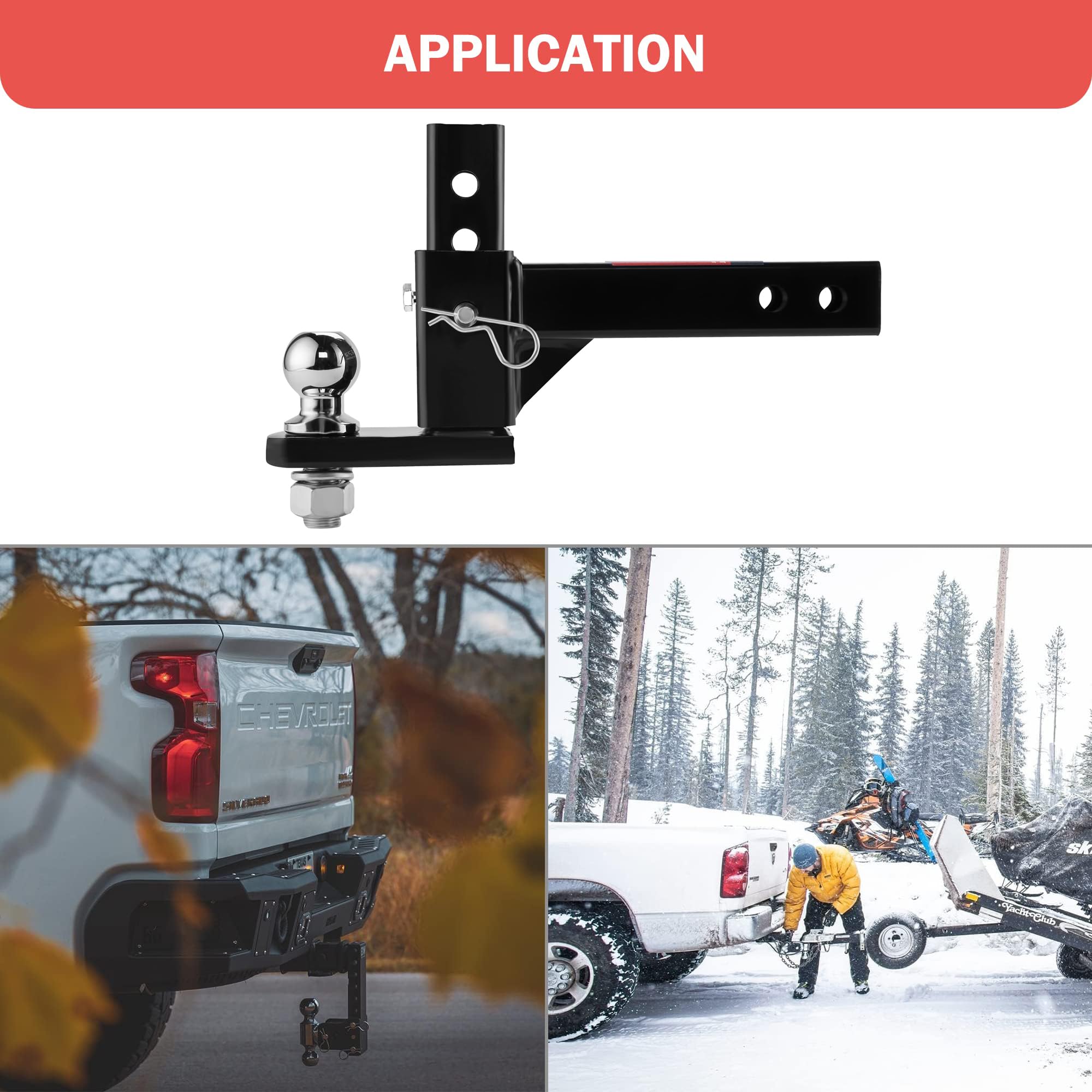 OPENROAD Adjustable Trailer Hitch Ball Mount for 2-Inch Receiver, 7500LBS, Aluminum, 7.5" Drop/6.25" Rise, Heavy Duty Truck Accessory