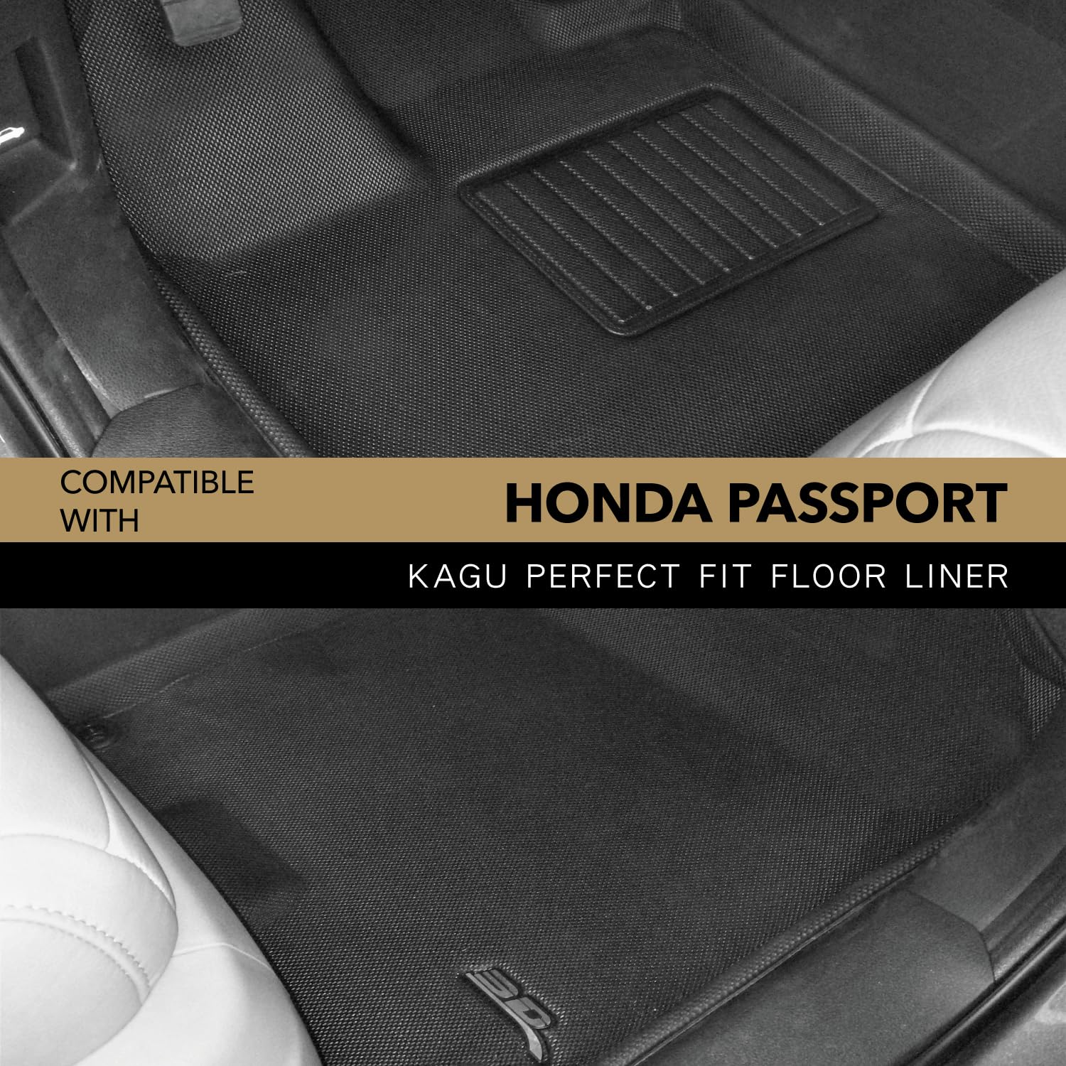3D Maxpider Custom Fit Kagu Floor Mat (Black) Compatible With Honda Passport 2019-2025 / Pilot 2016-2022 - Front Row R1