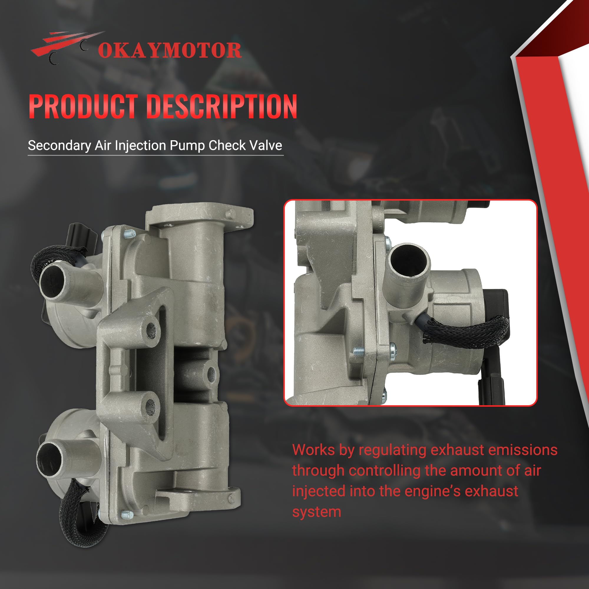OKAY MOTOR Secondary Air Injection Pump Check Valve 25701-38064 for 2007-2021 Toyota Tundra, Land Cruiser, Sequoia, LX570, 5.7