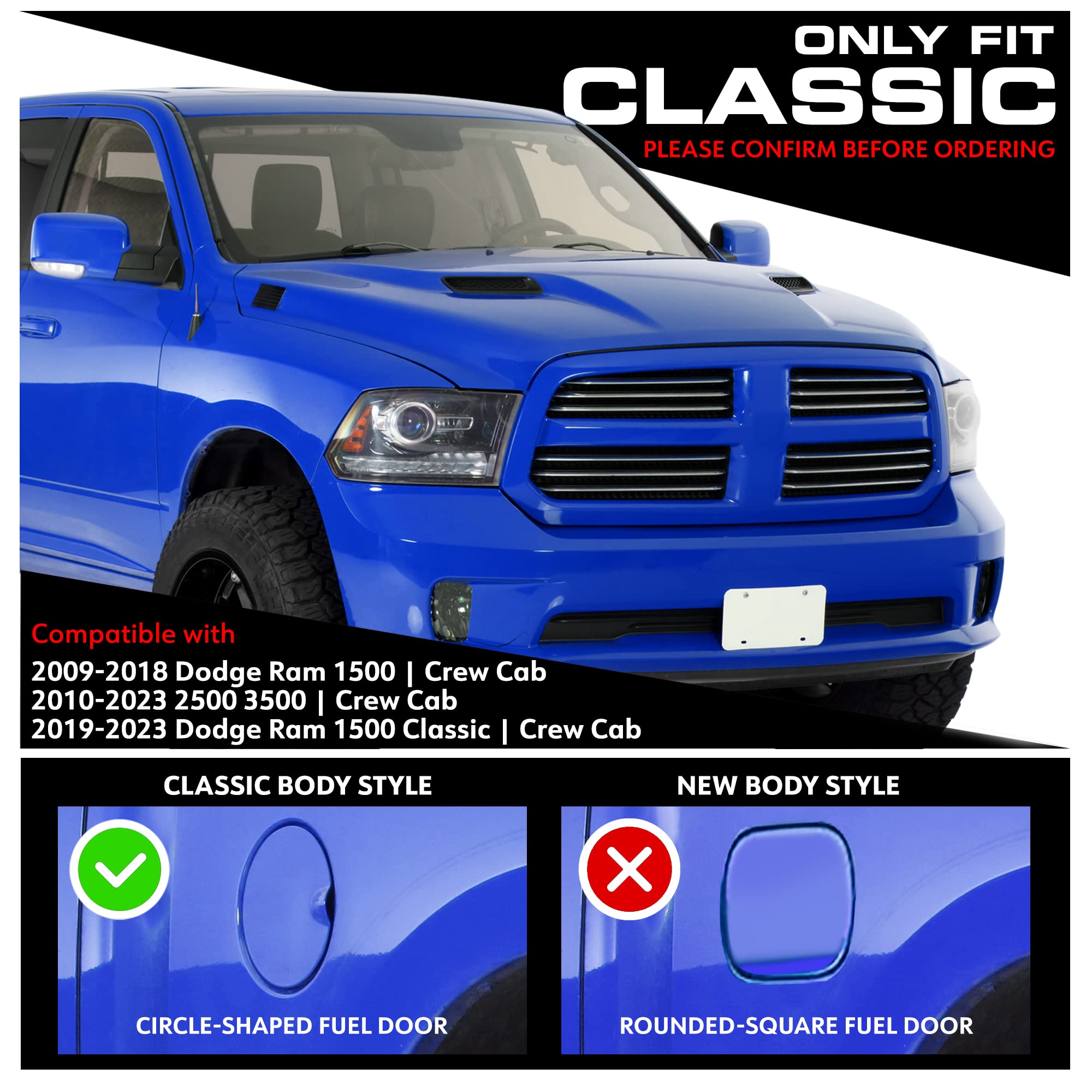 Tyger Auto 3.5" Rider Running Boards for 2009-2018 Dodge Ram 1500, 2010-2024 2500/3500, Crew Cab, Text