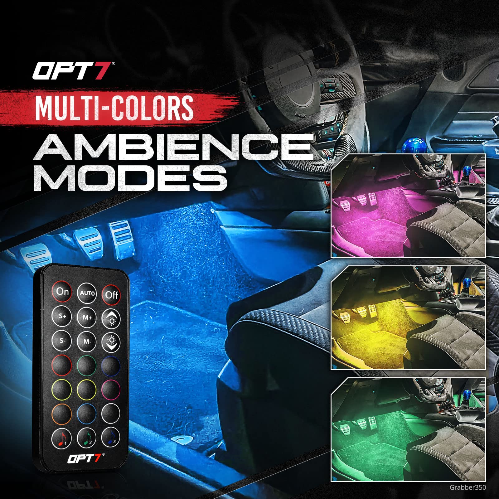 Opt7 Aura Interior Car Lights With Remote Control, Color Change, Music Sync Inside Ambient Lighting Kit, Led Light For Cars Truc