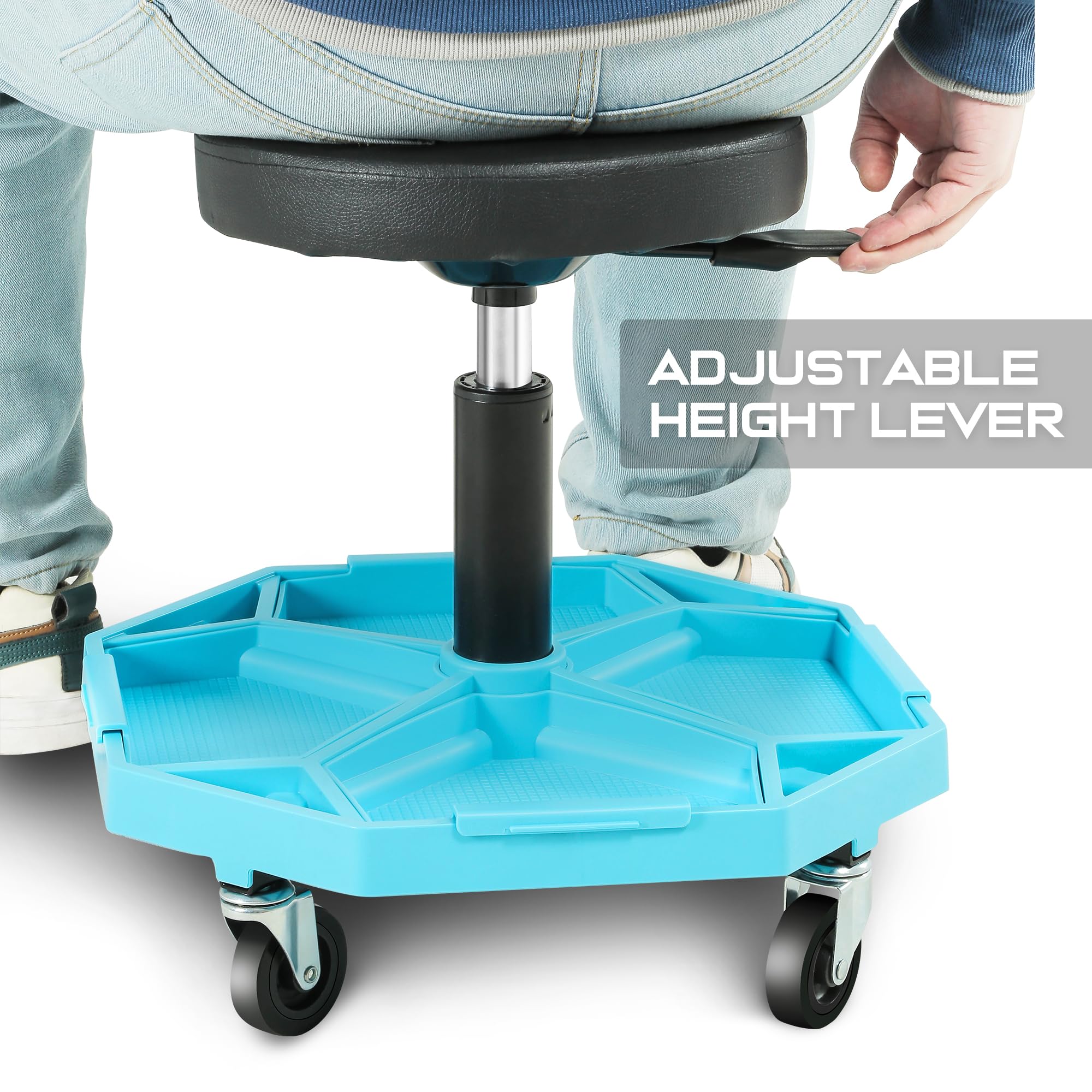 Dna Motoring Adjustable Height Pneumatic Garage Seat Rolling Mechanic Stool With Tool Tray Storage,300Lbs Max Weight Capacity, B
