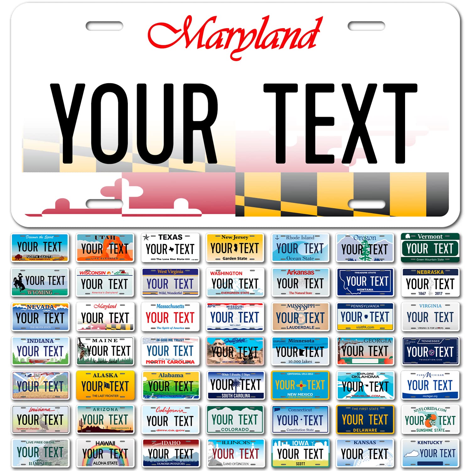 Sigo Signs Custom Maryland Mini License Plate, 3x6 Inches, Rust Free Aluminum, Personalized Front Car Sign