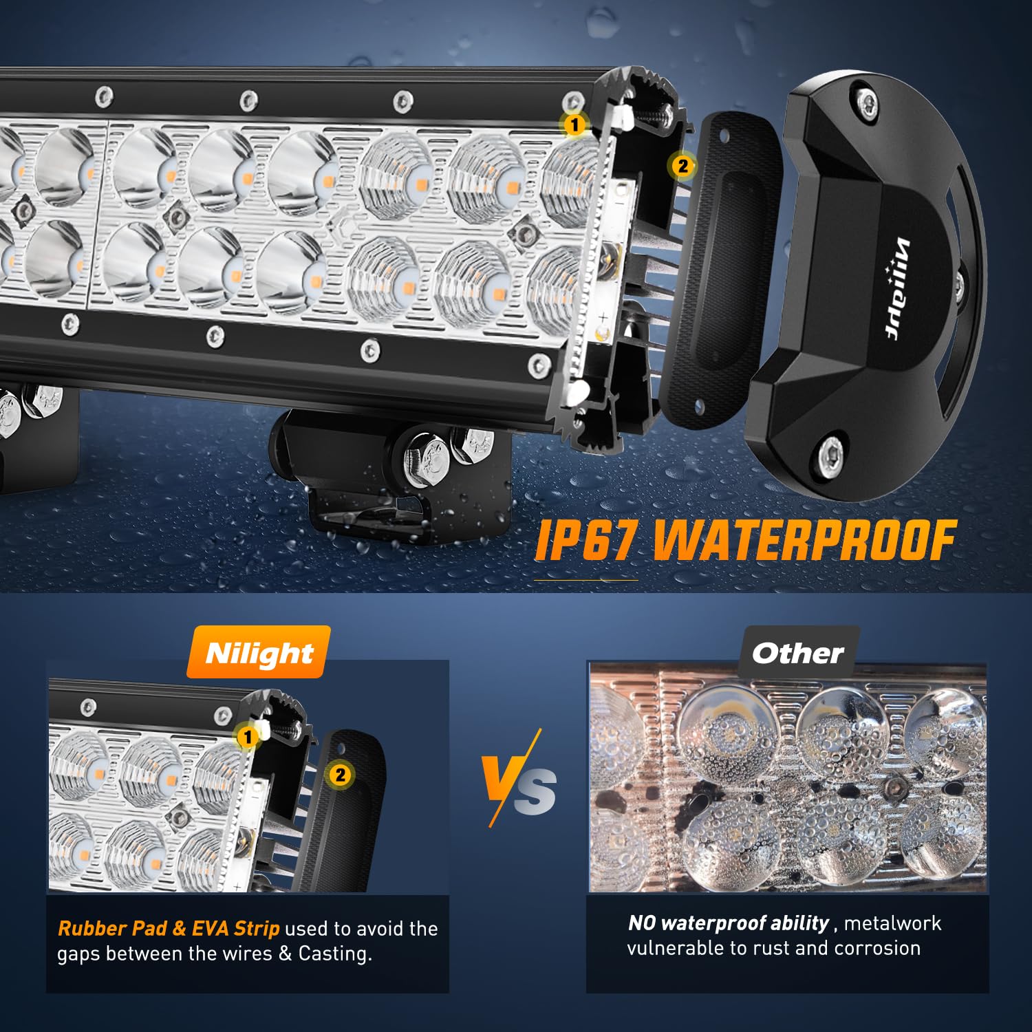 Nilight Led Light Bar 20 Inch 126W Spot Flood Combo Amber Beam Off Road Lamp Fishing Hunting Emergency Deck Work Lighting For Tr