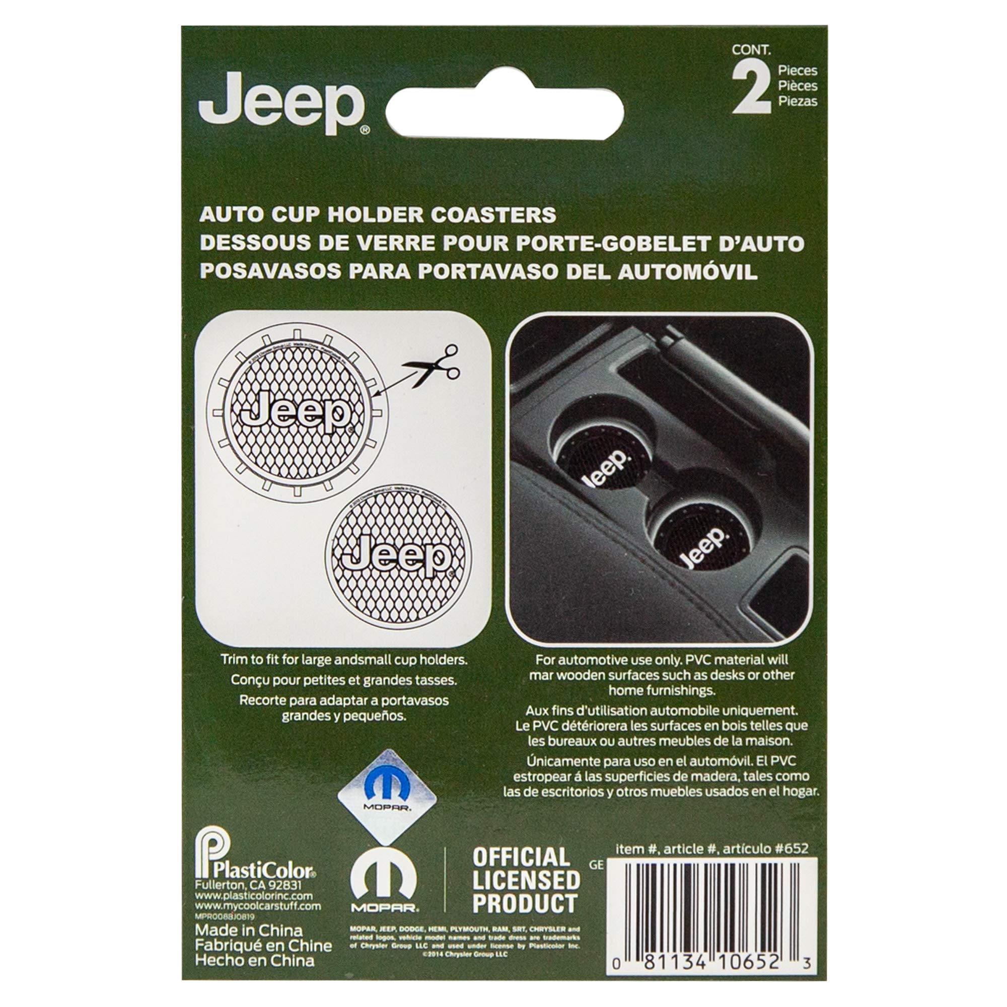 Plasticolor 000652R01 Jeep Logo Auto Car Truck Suv Cup Holder Coaster 2-Pack , Black