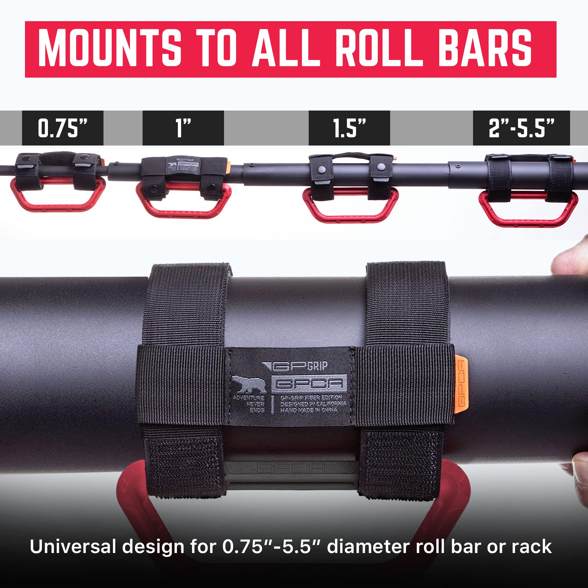 Gp Grip Universal Grab Handle, Nylon Sturdy Grip Straps, Fits All Truck Roll Bar Dia From 1-5.5 Inches, For All Wrangler Models,