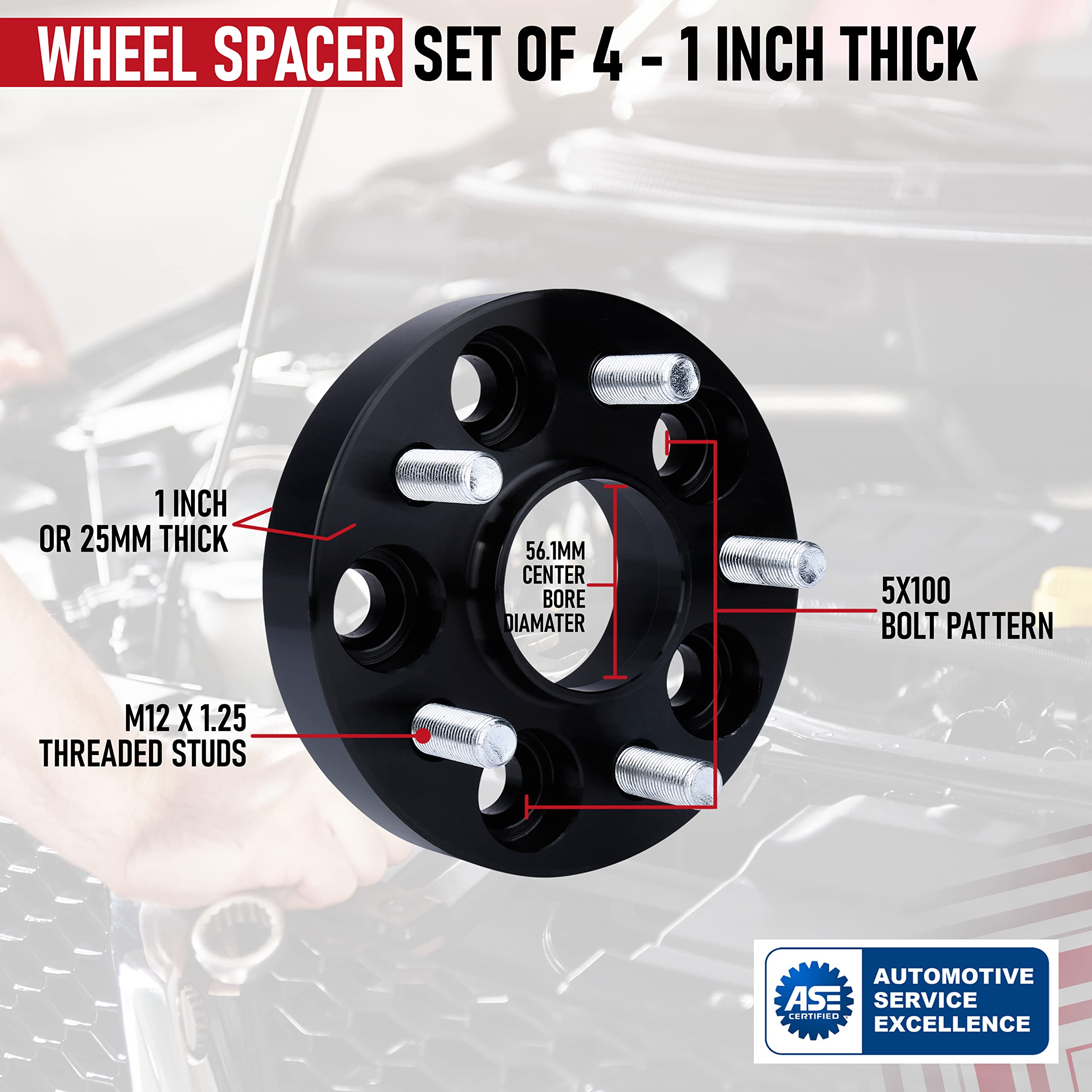 Wheel Spacer Set Of 4-1 Inch 4-5X100-5X100Mm Hub Centric Adapter 56.1Mm Bore - M12 X 1.25 1 Inches - Compatible With Subaru, Saa