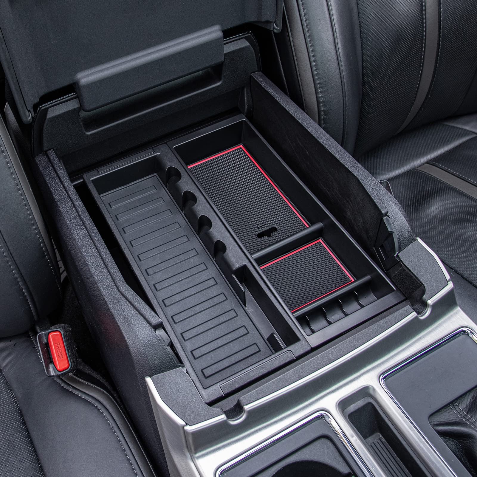 PIMCAR Center Console Organizer Insert Tray for Ford F150/F250/F350/F450/Expedition 2015-2022, Red, ABS Material