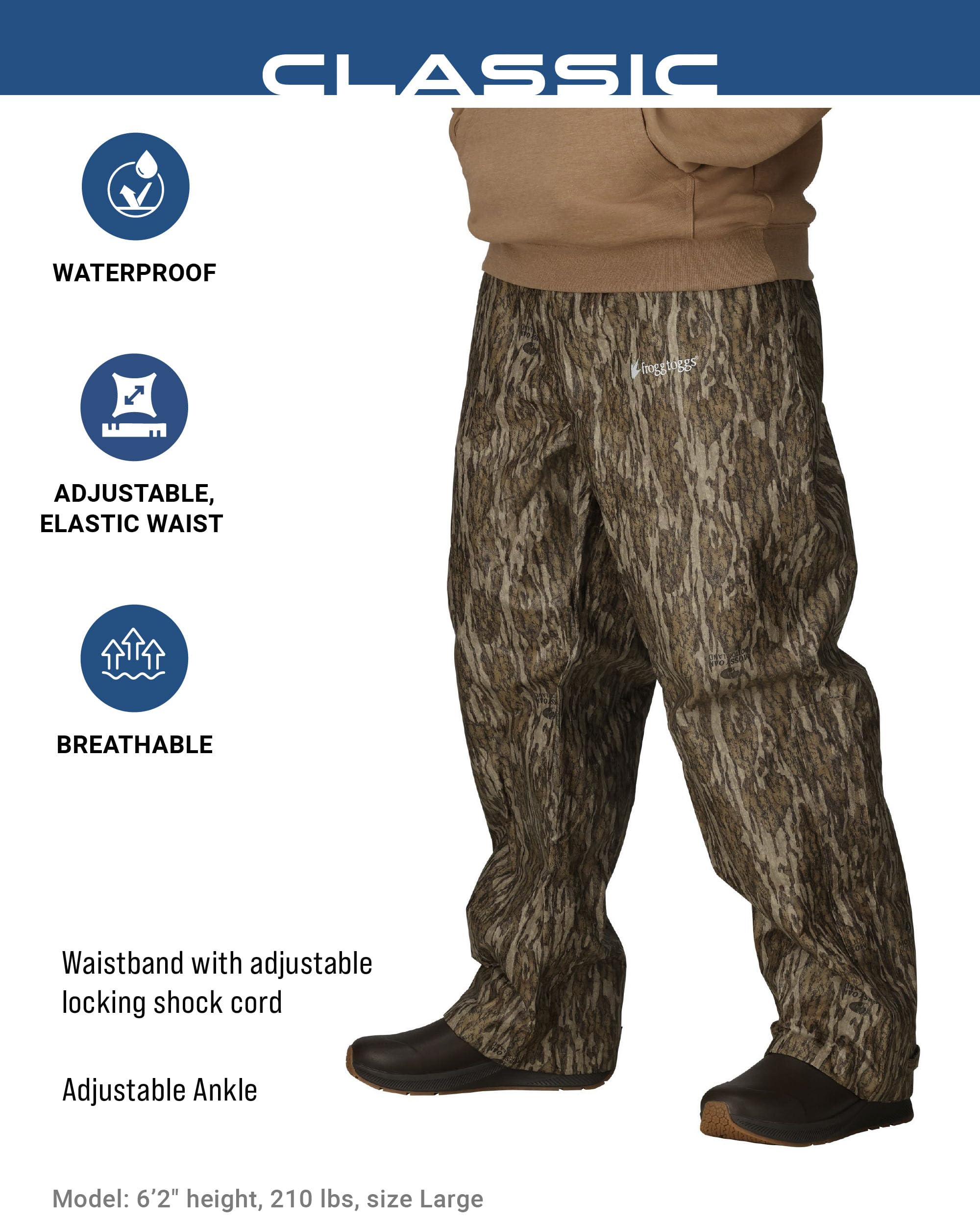 Frogg Toggs Mens Classic Pro Action Waterproof Breathable Rain Pants, Mossy Oak Bottomland, Medium Us