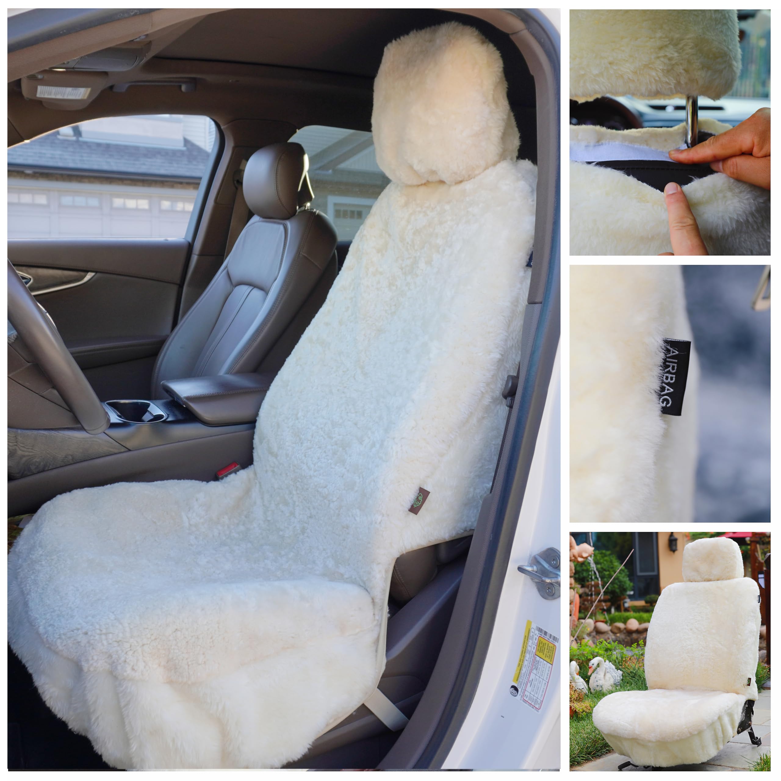 SHEEPSKIN ELITE Premium Sheepskin Car Seat Cover - Beige, 56" x 23", Model SB - 10152879, All Season Comfort & Easy Installation