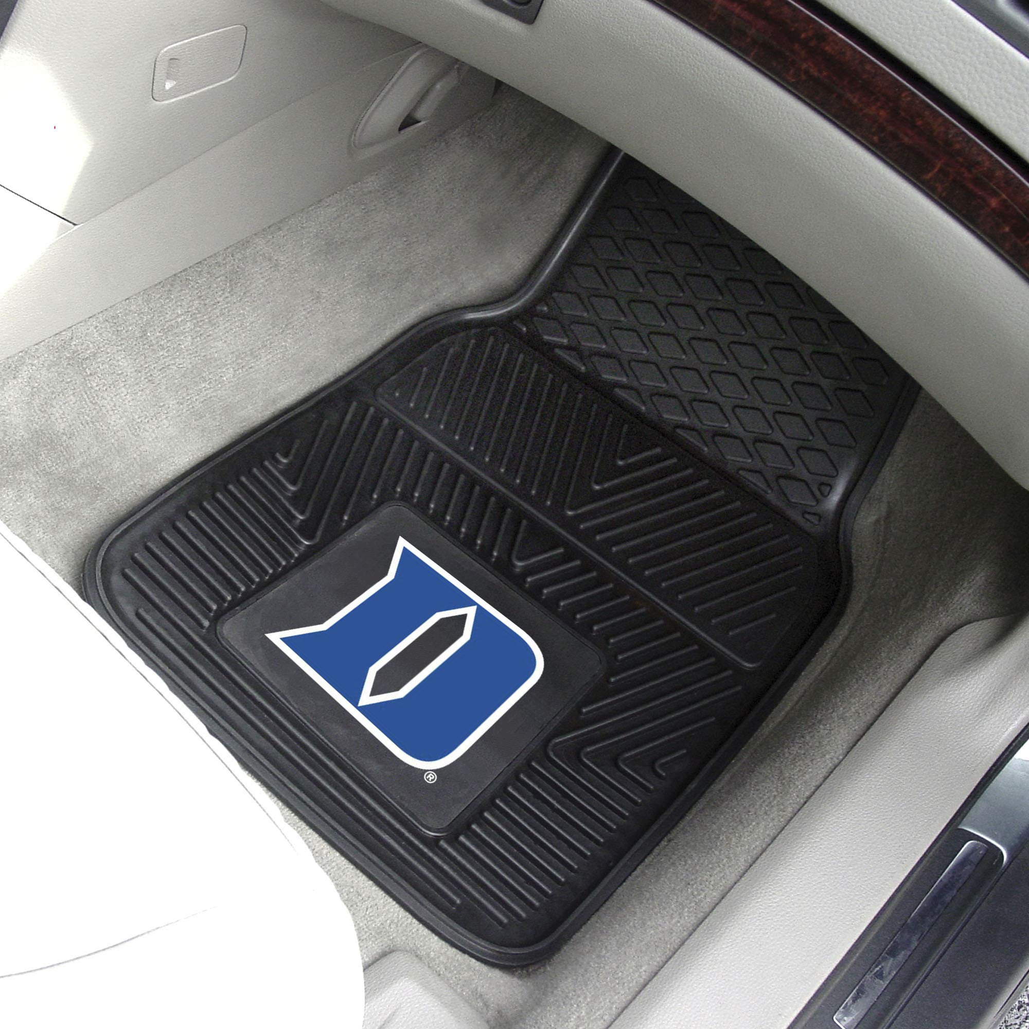 FANMATS Duke University Car Mats Set of 4 - All Weather Rubber, 29”x17” Front, 14”x17” Rear, Deep Reservoir Design