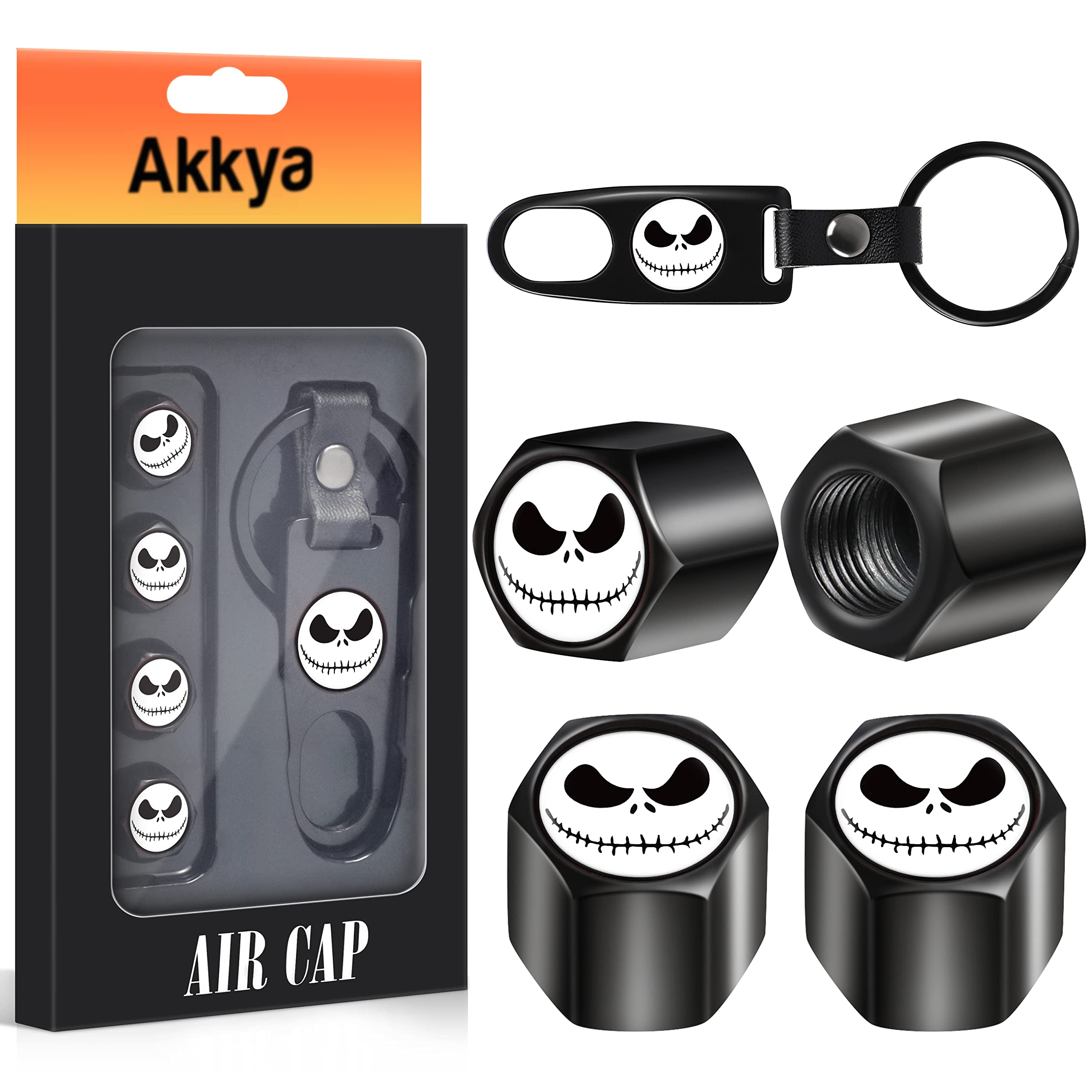 Akkya Tire Valve Stem Caps Cover For Car Bike Bicycle Motorcycles Tractors Mountain Bikes Trucks Jack Skellington Cartoon Anime