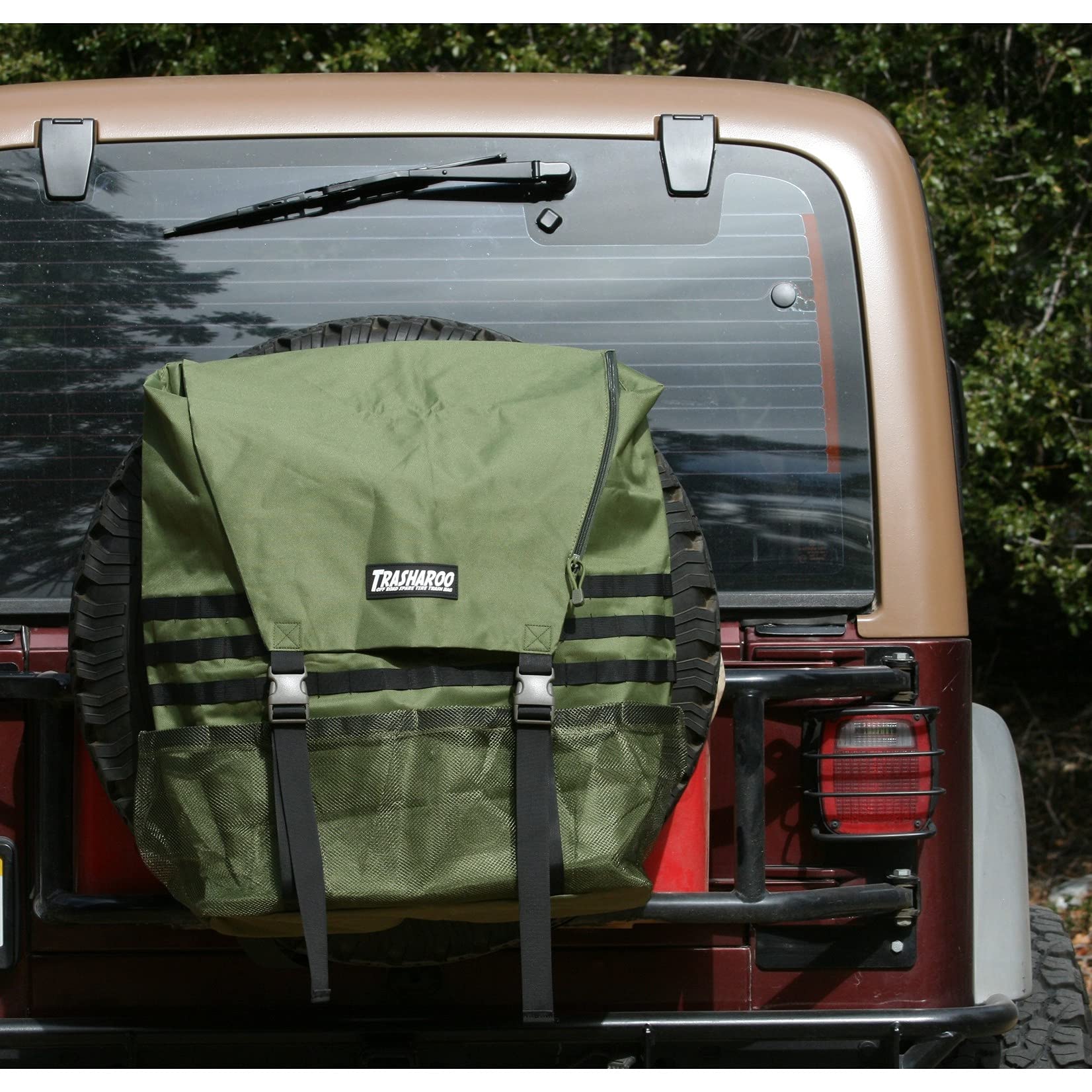 Trasharoo Spare Tire Trash Bag - Canvas, Model 13, Green Color, Durable and Versatile Outdoor Accessory