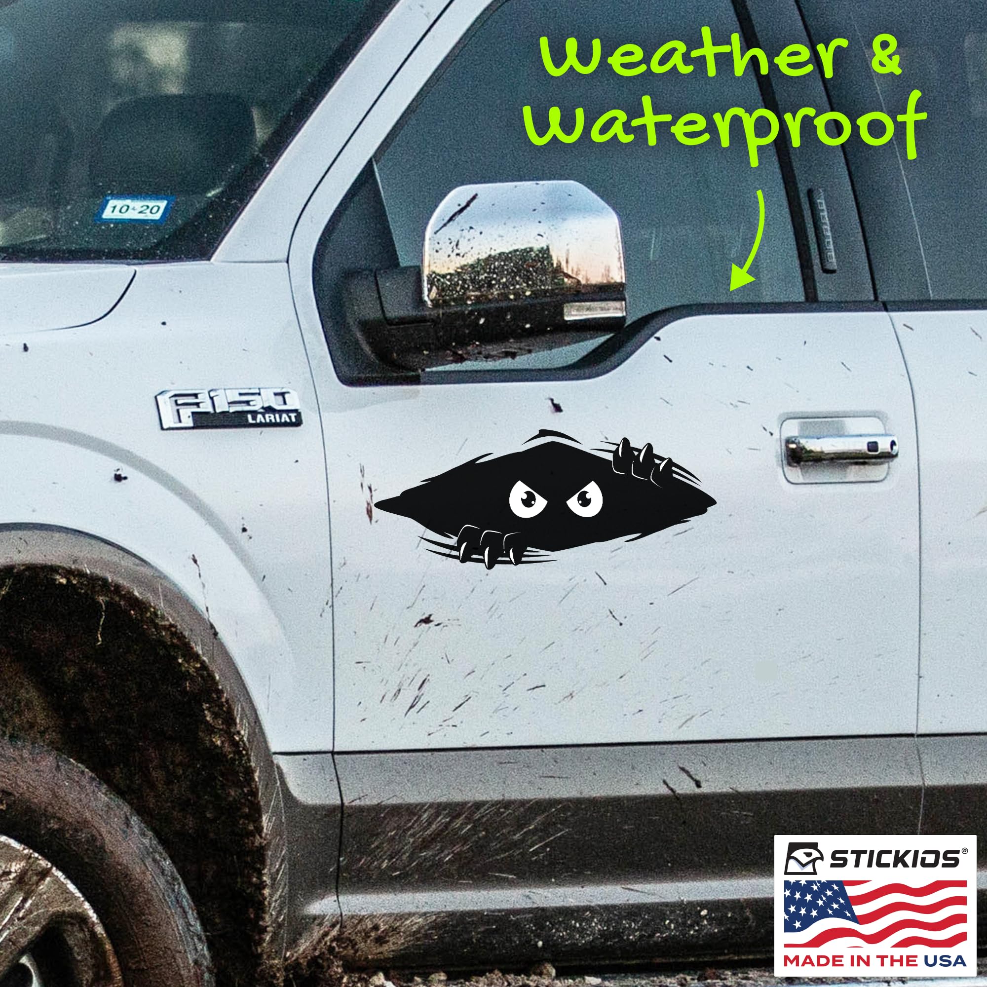 Stickios Peeking Monster Car Decal - Large Vinyl Bumper Sticker (11x4.25 inches) - Black - Made in USA - Model ST-7412