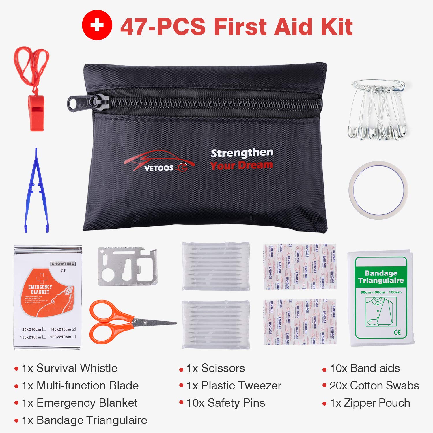 Car Roadside Emergency Kit With Jumper Cables, Auto Vehicle Safety Road Side Assistance Kits, Winter Car Kit For Women And Men,