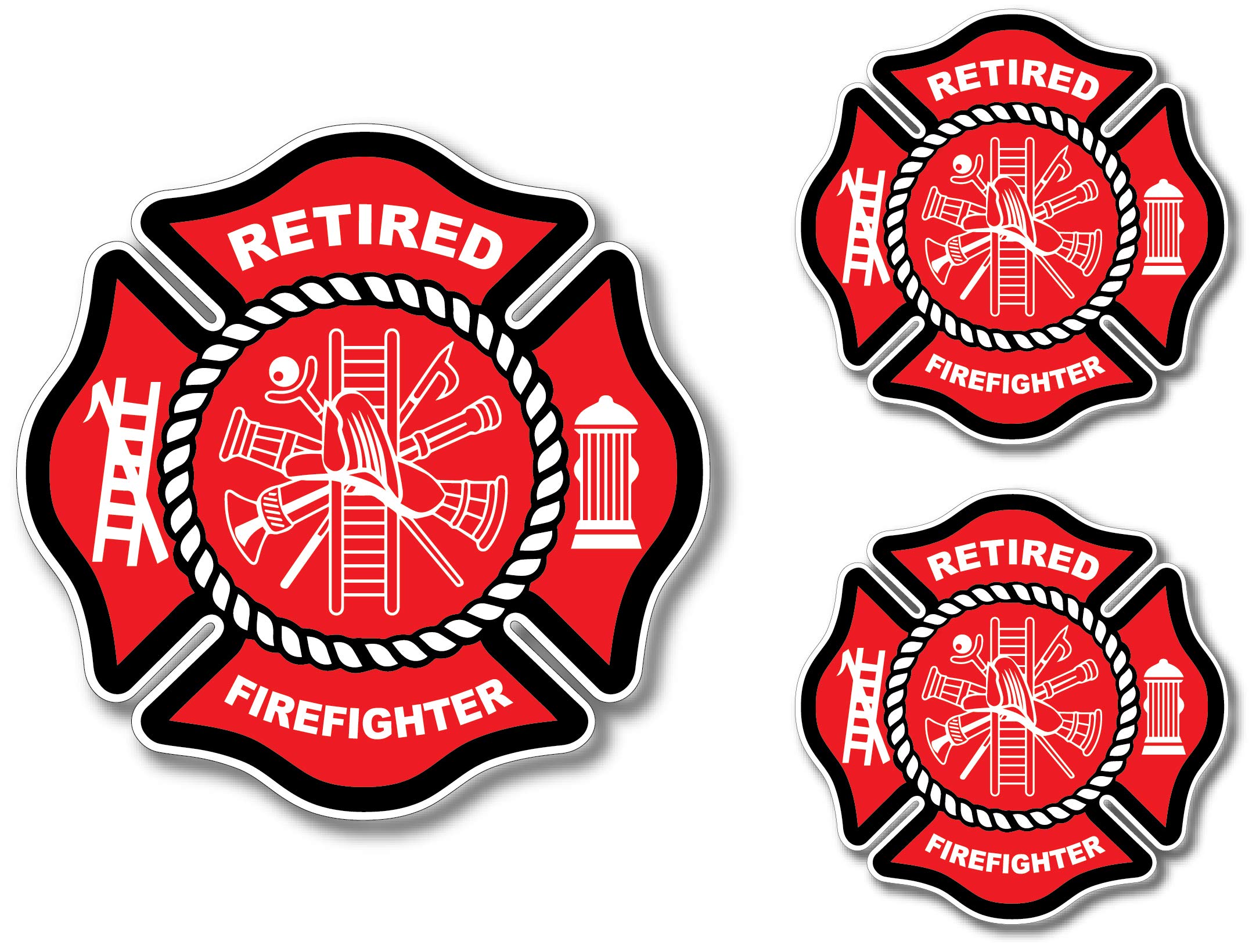 3 Pack Retired Firefighter Badge Maltese Cross Thin Red Line Red Lives Matter For Firemen Or Firewomen